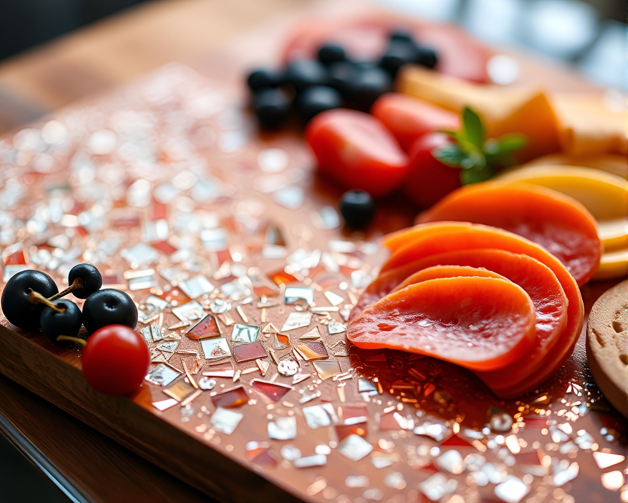 Metallic Scratches Charcuterie Board Mosaic Lighting Photo – free AI stock image