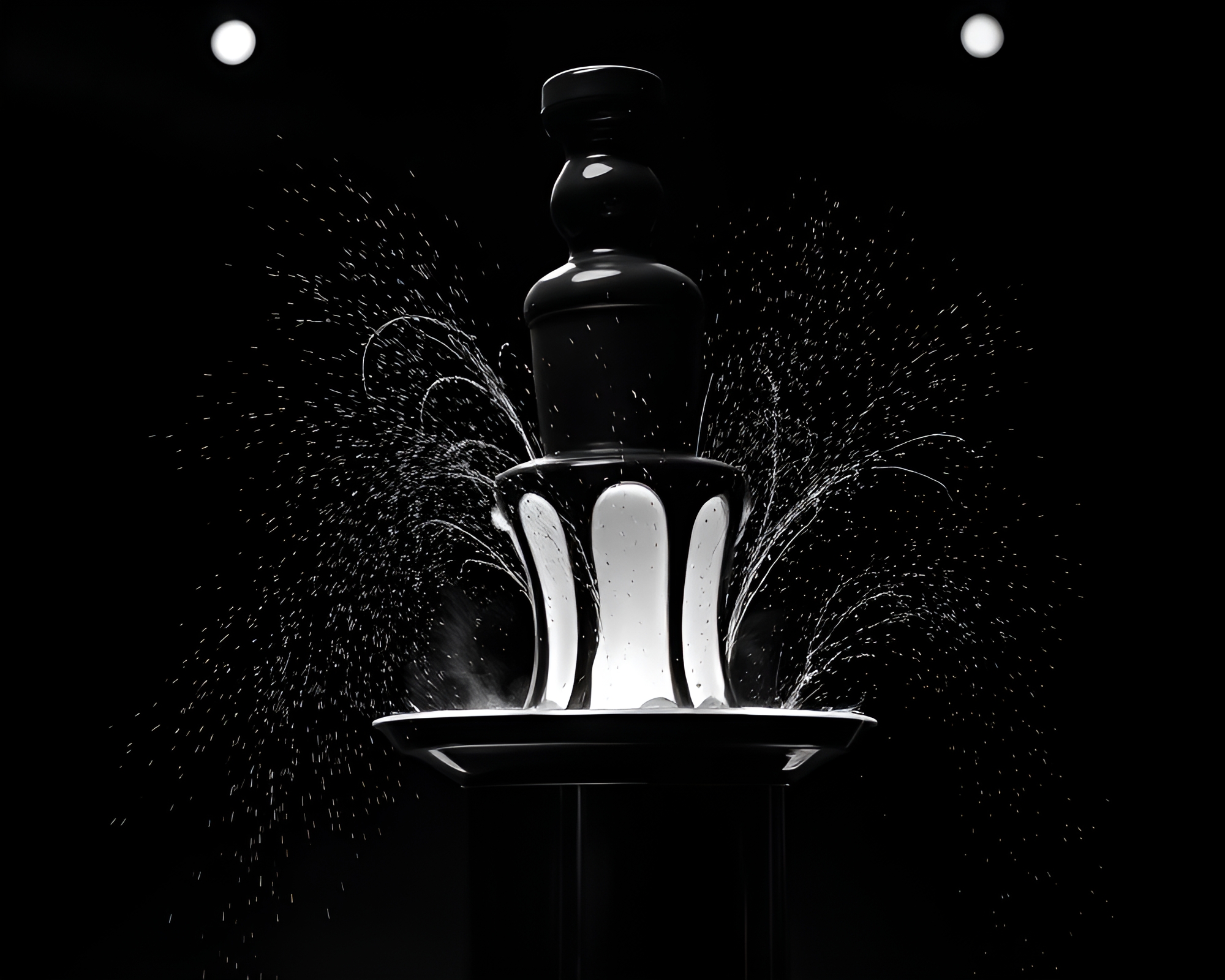 Chocolate Fountain Zoom Burst in Neon Black & White – free AI stock image