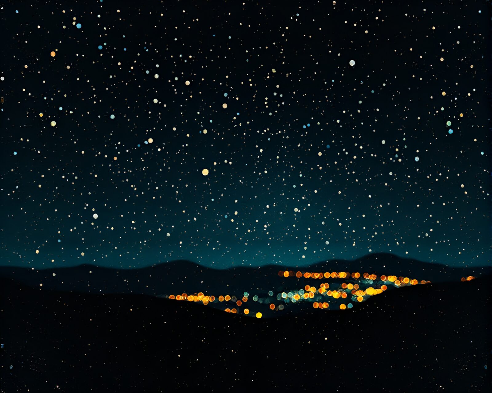 Grainy film atmosphere with satellite imagery in pointillism style