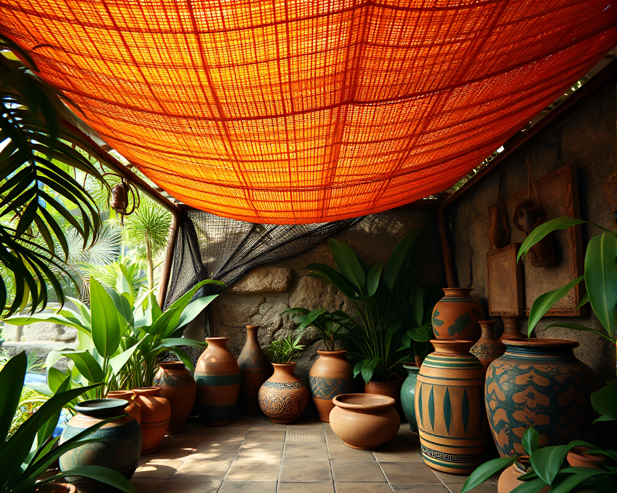 Swirling Rustic Pottery in Jungle Shades – free AI stock image