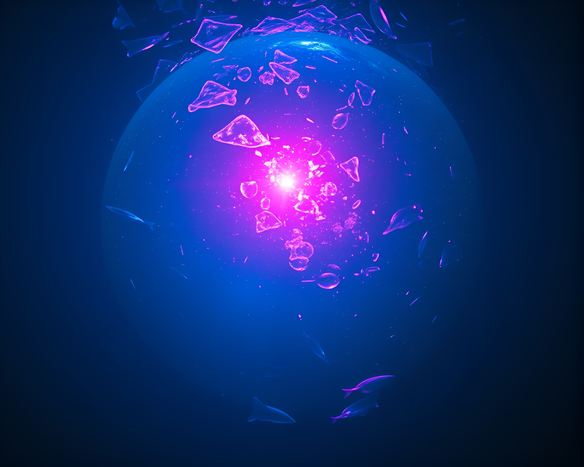 Iridescent Underwater Dome with Blue Hour Lighting – free AI stock image