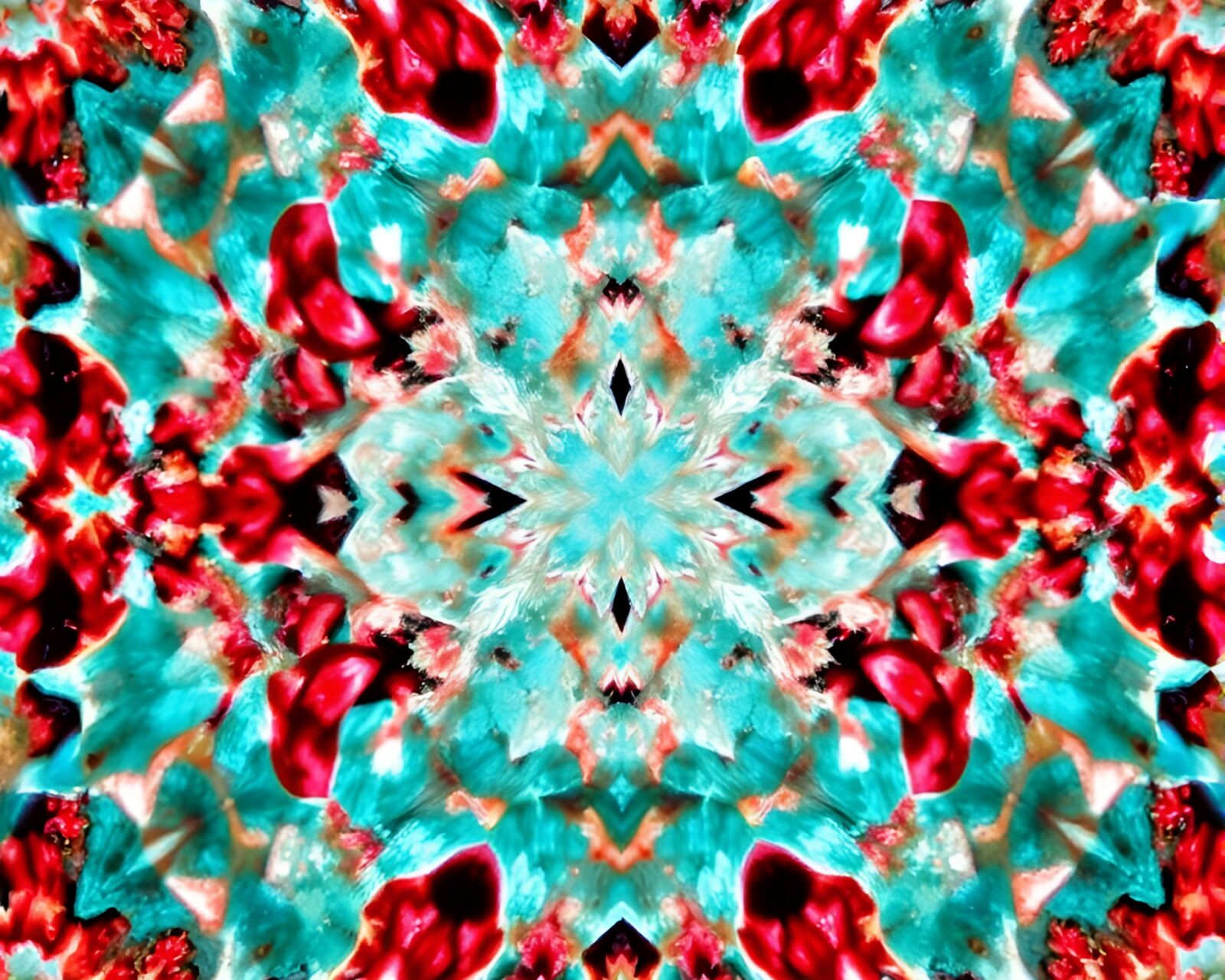 Colorful holographic coral formation with intricate crosshatch shading