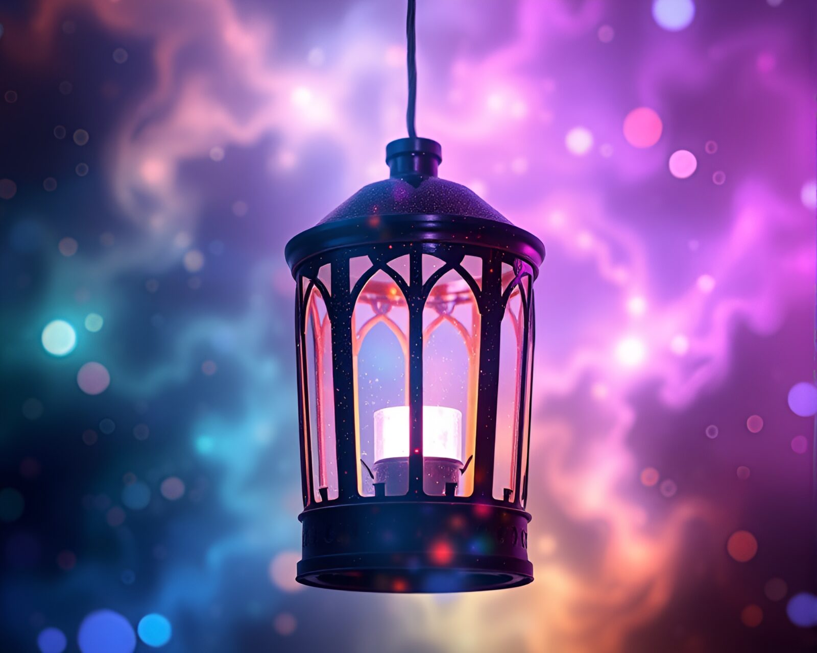 Abstract fractal lantern glowing with cosmic hues in stop-motion style