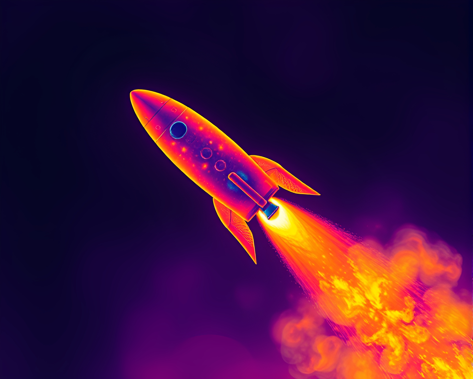 Futuristic Rocket Launch in Thermal Colors – free AI stock image