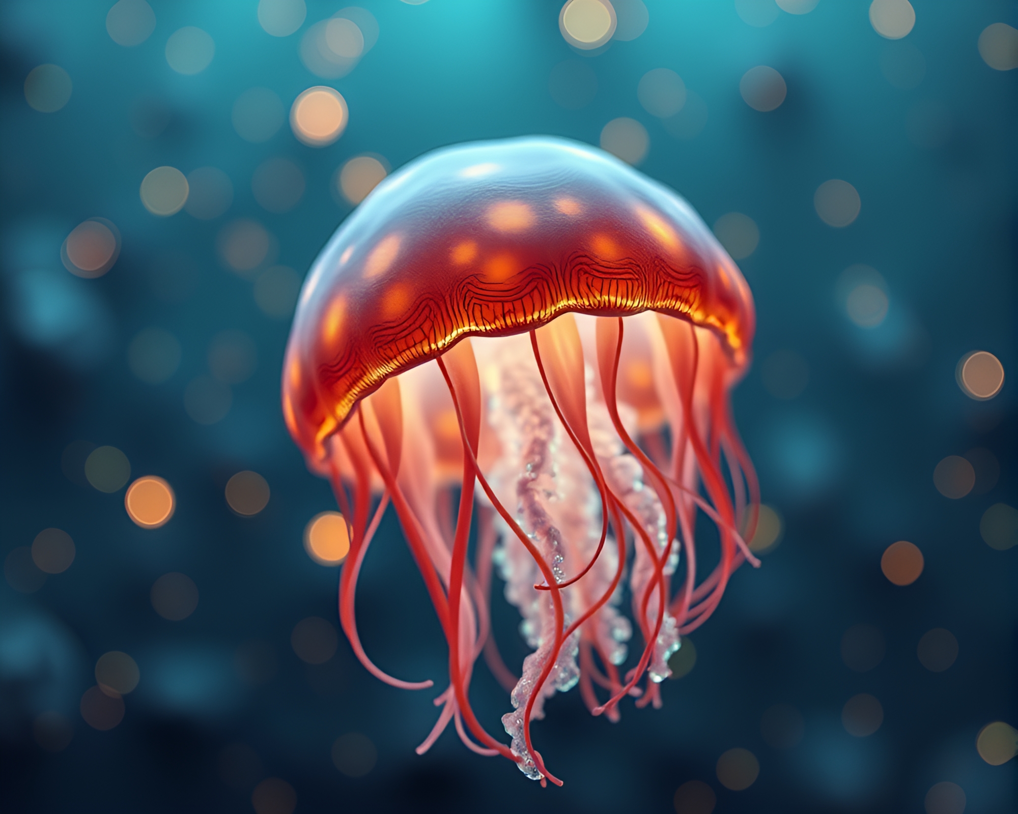 Bioluminescent Jellyfish in High-Poly 3D Wood Grain Composition – free AI stock image