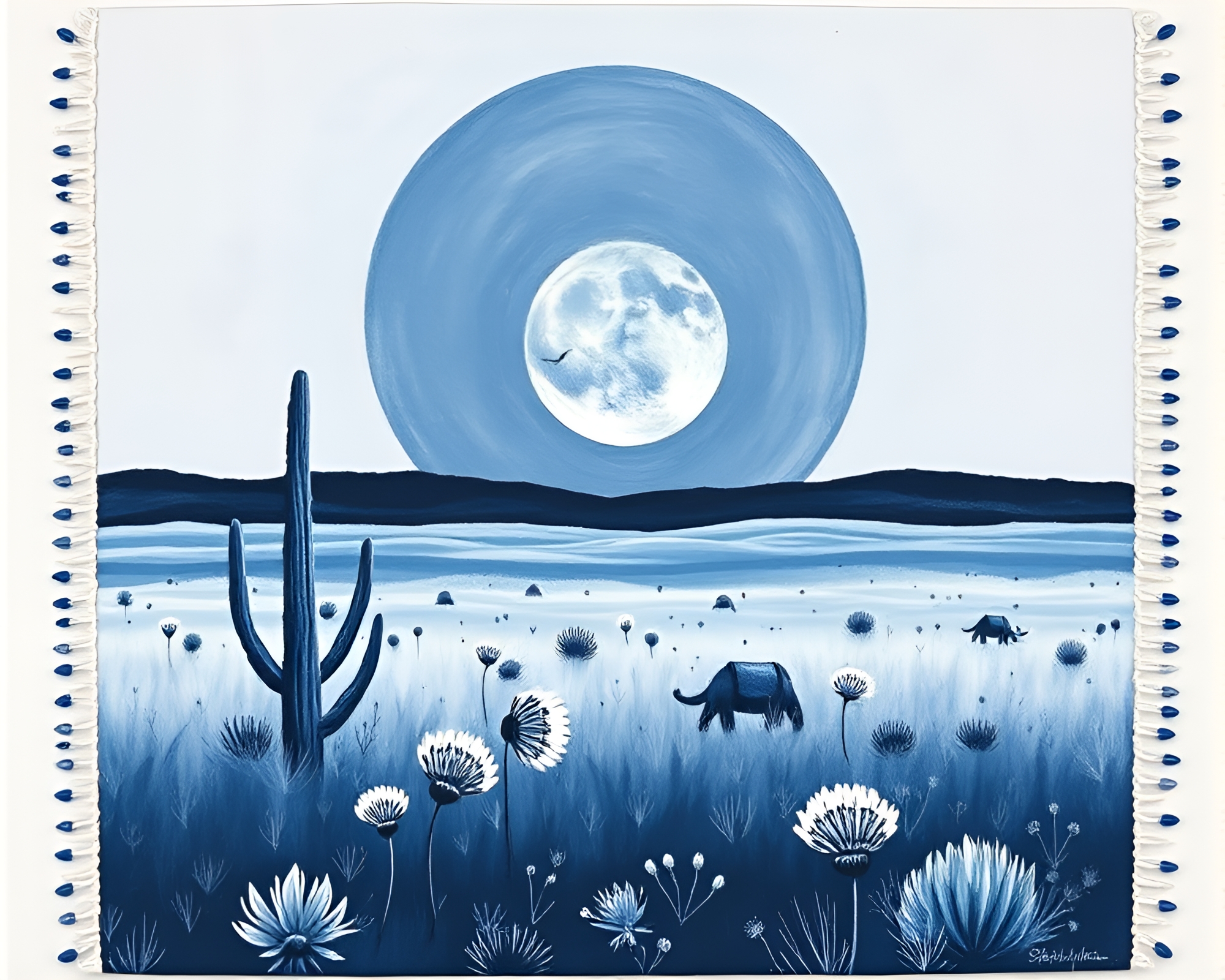 Monochrome Blue Desert Oasis Beadwork Composition – free AI stock image