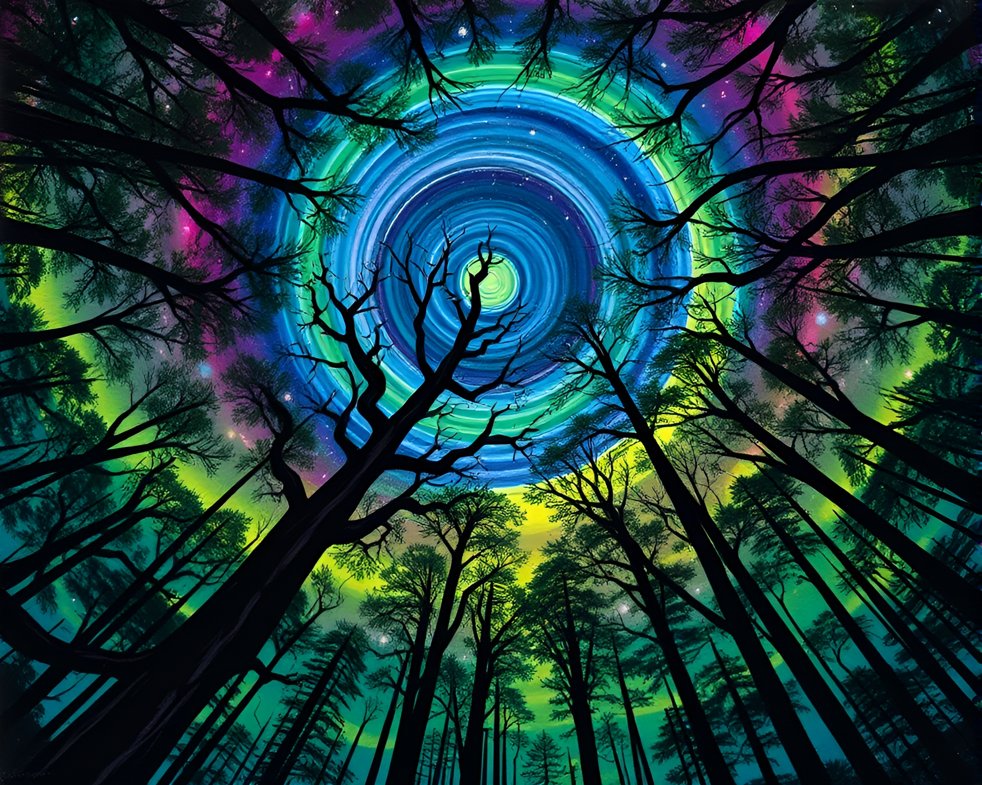 Mystical Jungle Canopy with Aurora Borealis – free AI stock image