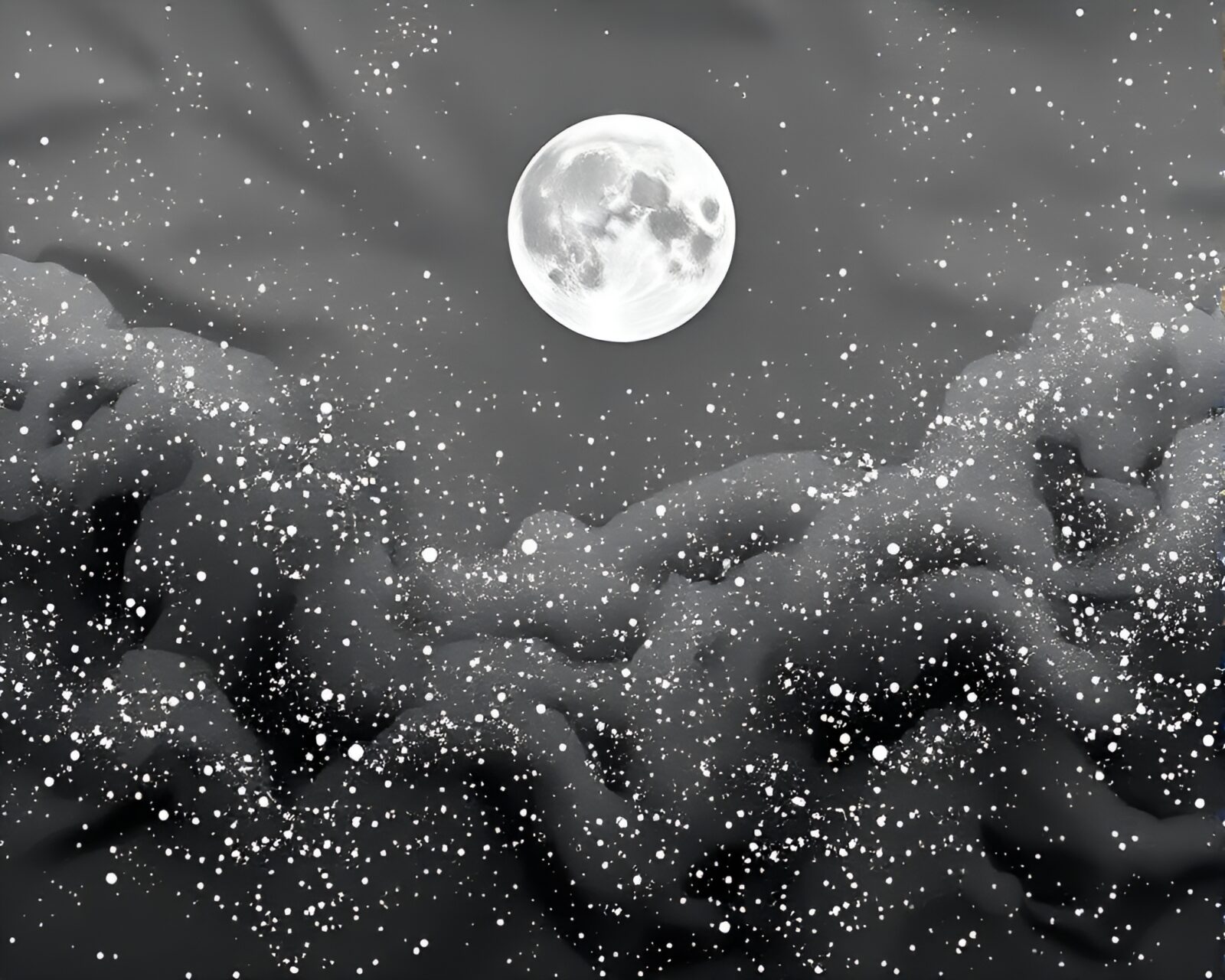 Abstract hologram specks on lunar grayscale silk kimono design