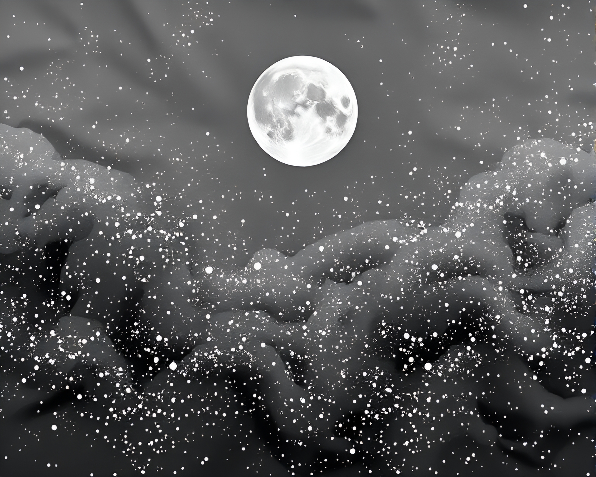 Lunar Serenity in Silk: Pointillism Hologram Art – free AI stock image