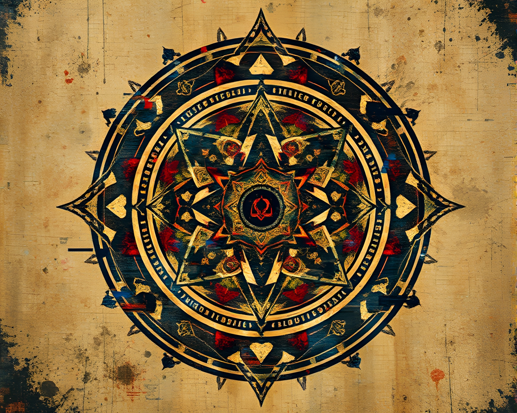 Esoteric Sigil Fragmented Mosaic in Acid Wash Palette – free AI stock image