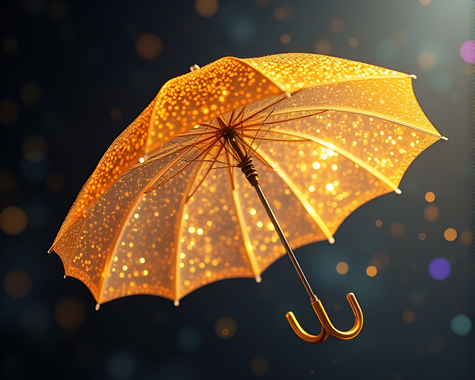 Golden Umbrella under Holographic Lights – free AI stock image