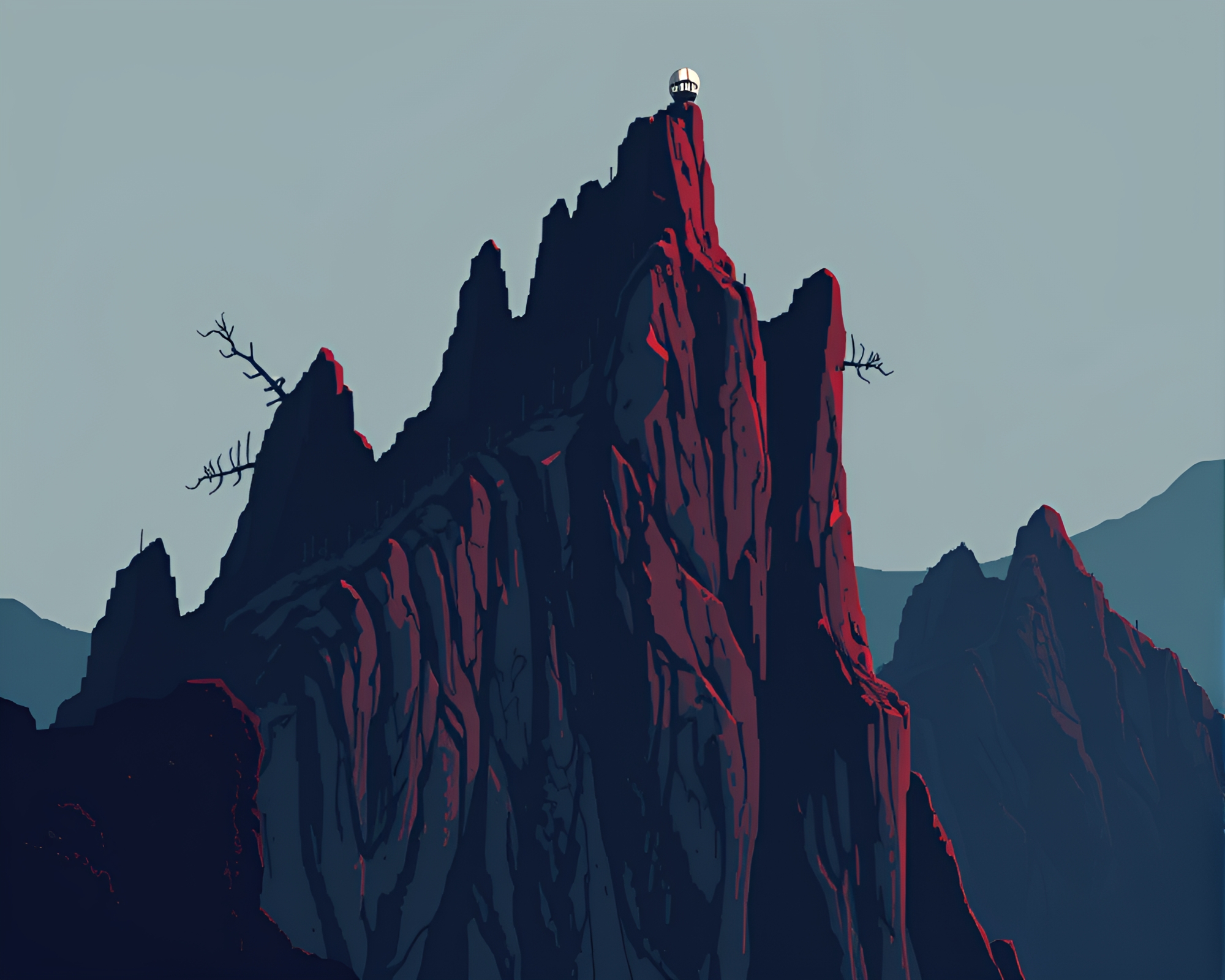 Vampiric Pixelation: Shadows on Cliffside – free AI stock image
