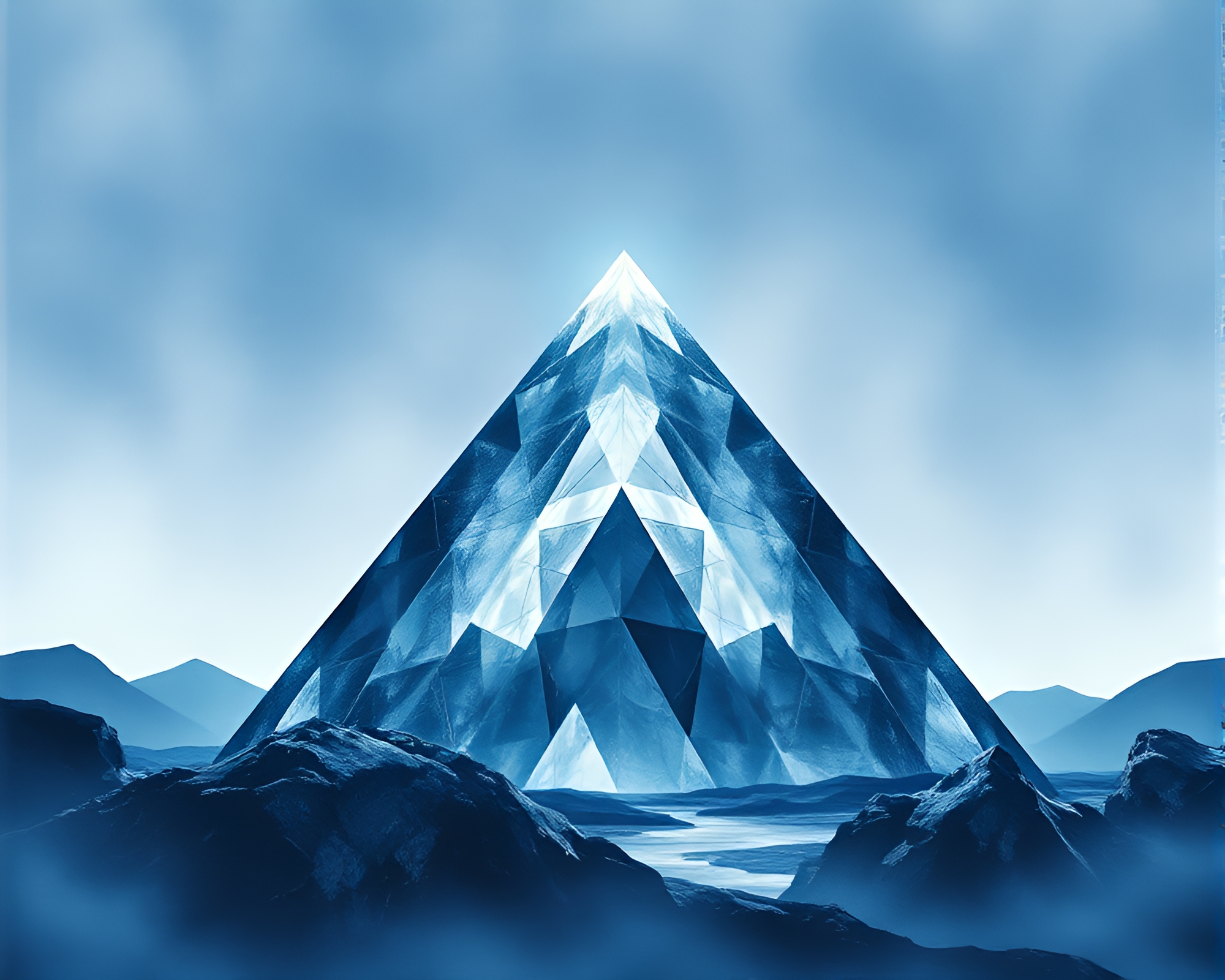 Glass Pyramid in Indigo Mystery Vignette – free AI stock image