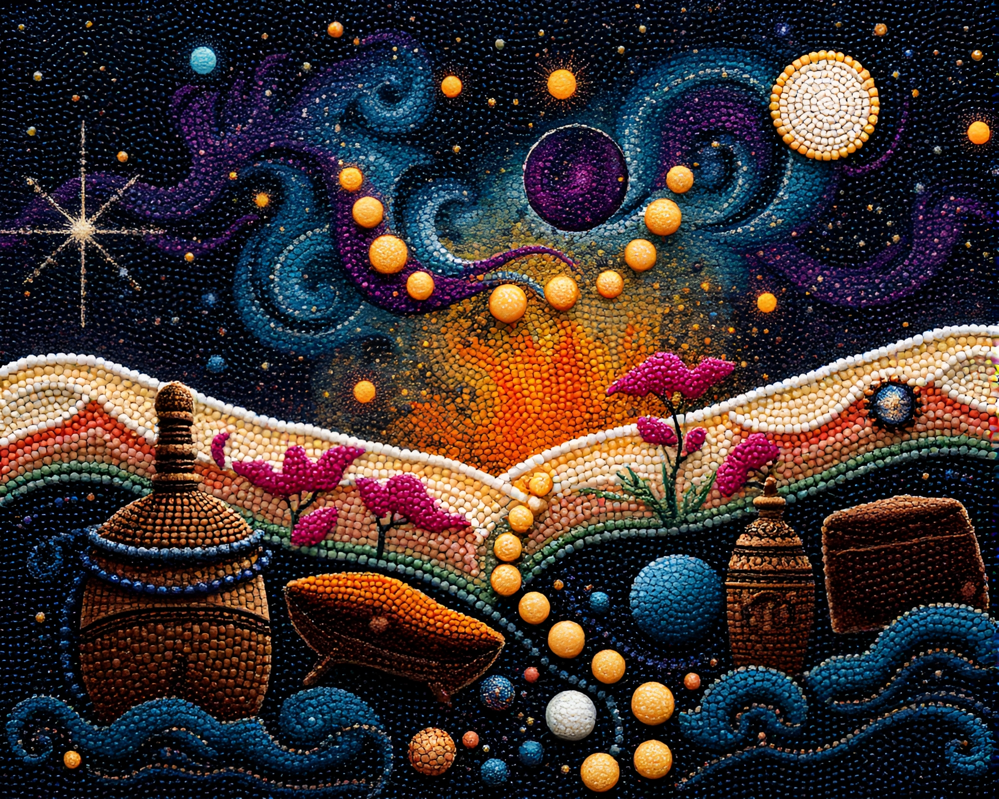 Zen Garden Beadwork Harmony Algorithmic Art – free AI stock image