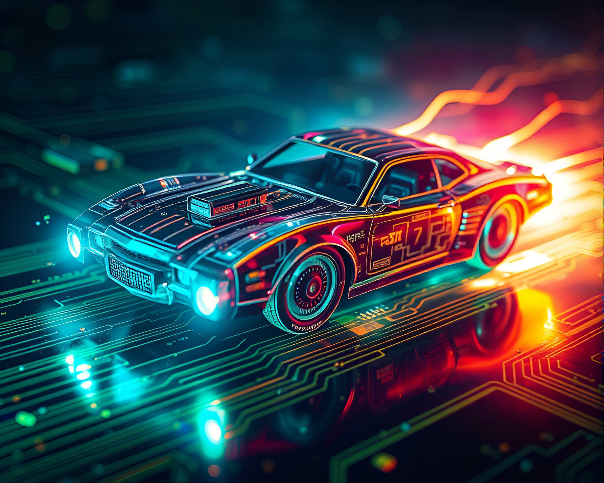 Futuristic hover car with sorcery aura glow – free AI stock image