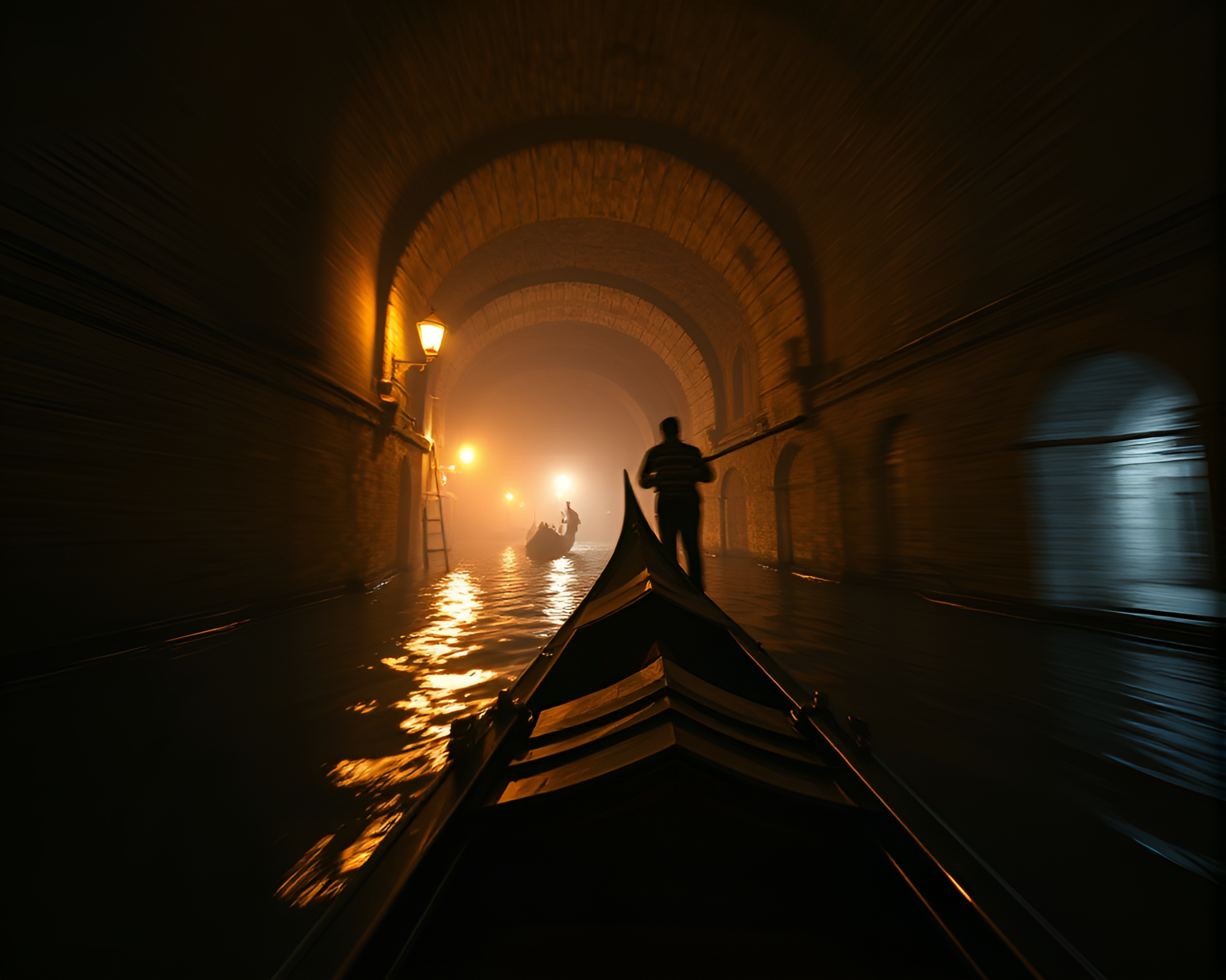Venetian Gondola Pan Motion Blur Silhouette – free AI stock image