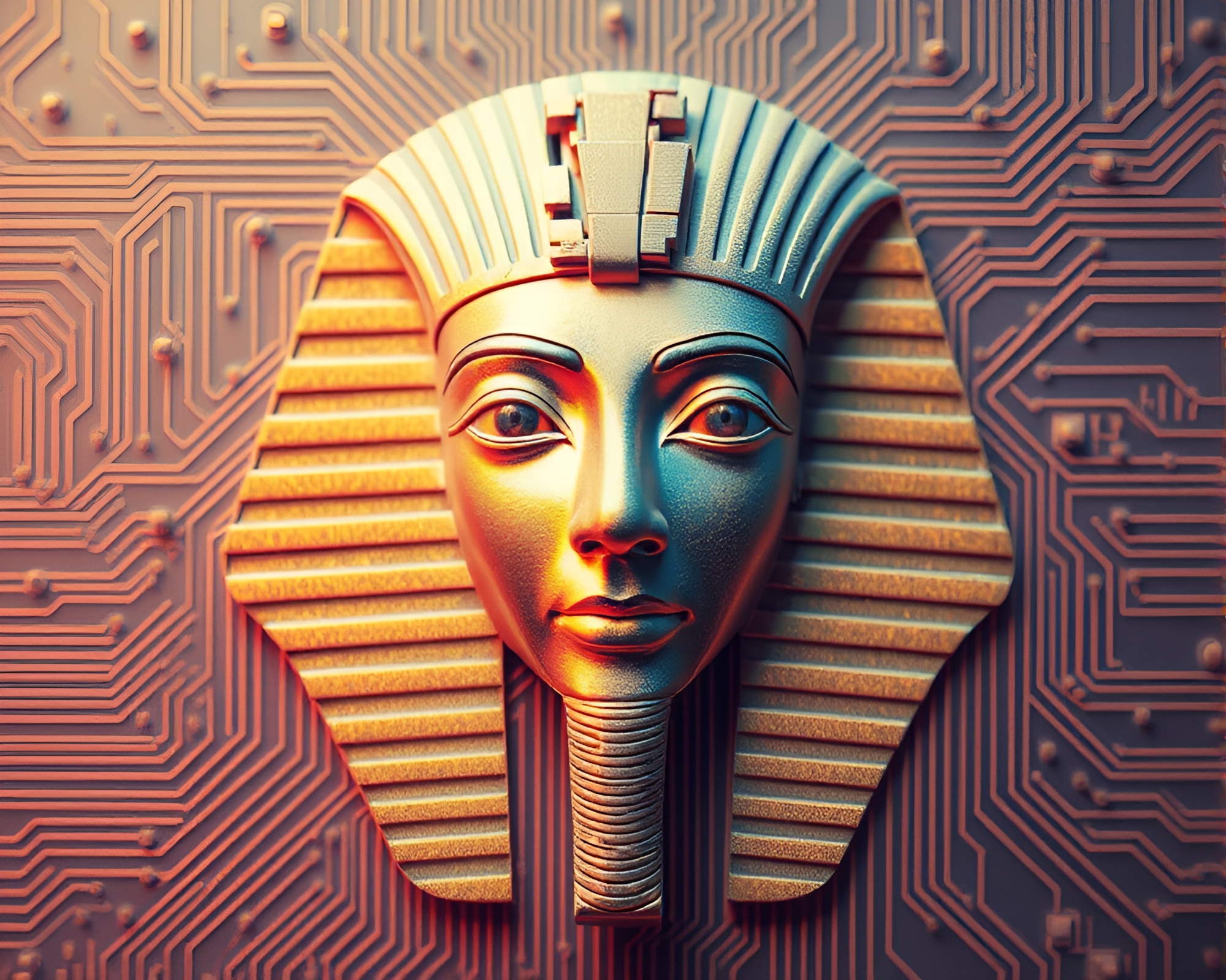 Pharaoh’s Mask in Pastel Circuit Board – free AI stock image