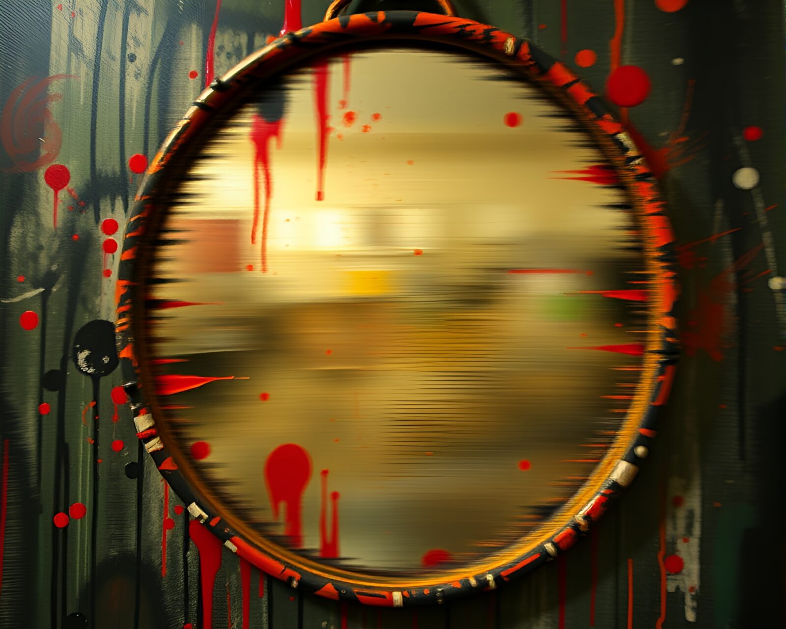 Ghostly reflections in haunted mirror with streaks of light