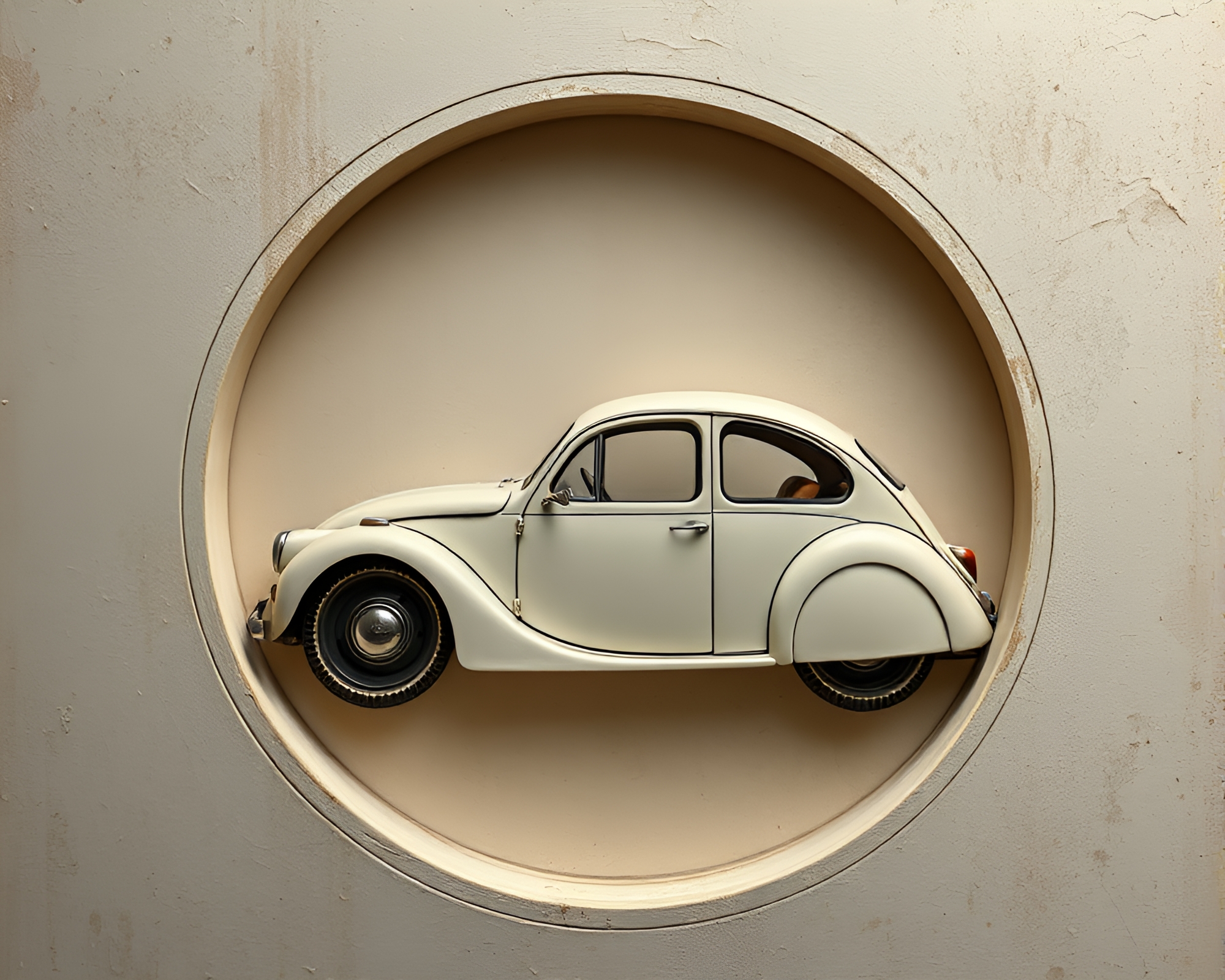 Futuristic Hover Car in Circular Impasto Frame – free AI stock image