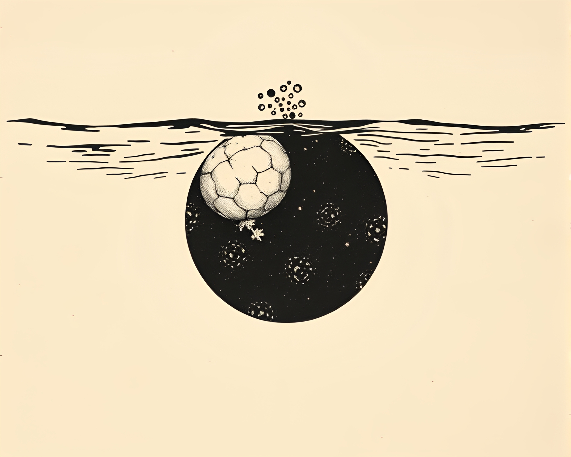 Ethereal Underwater Dome Woodblock Print – free AI stock image