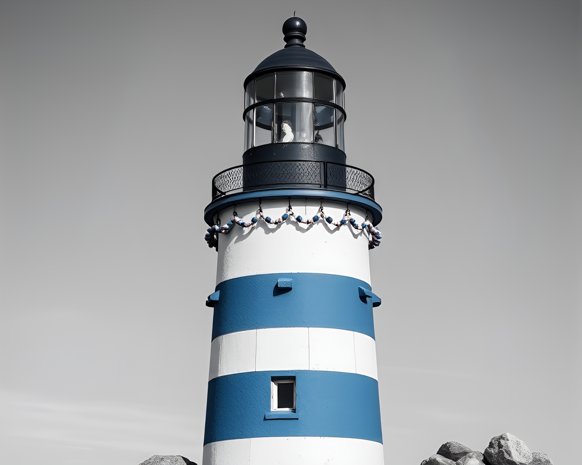 Beaded Lighthouse in Moody Blue Grunge Style – free AI stock image