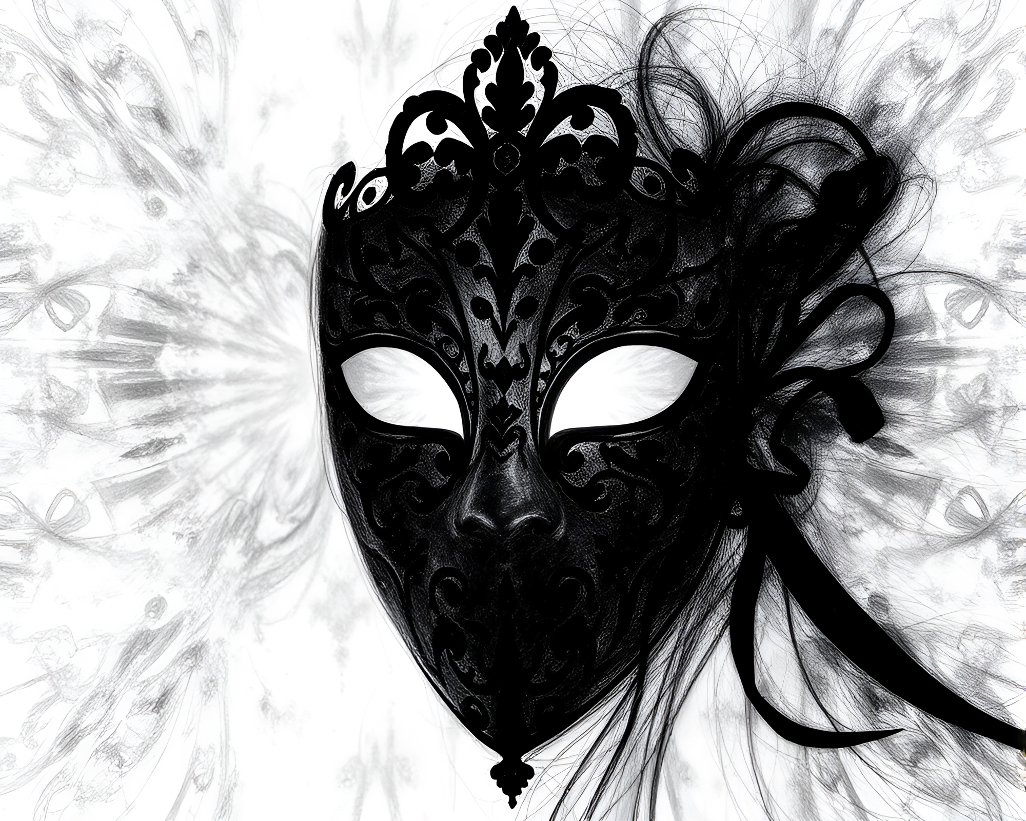 Fractal Venetian Masquerade: Backlit Silhouette Sketch – free AI stock image