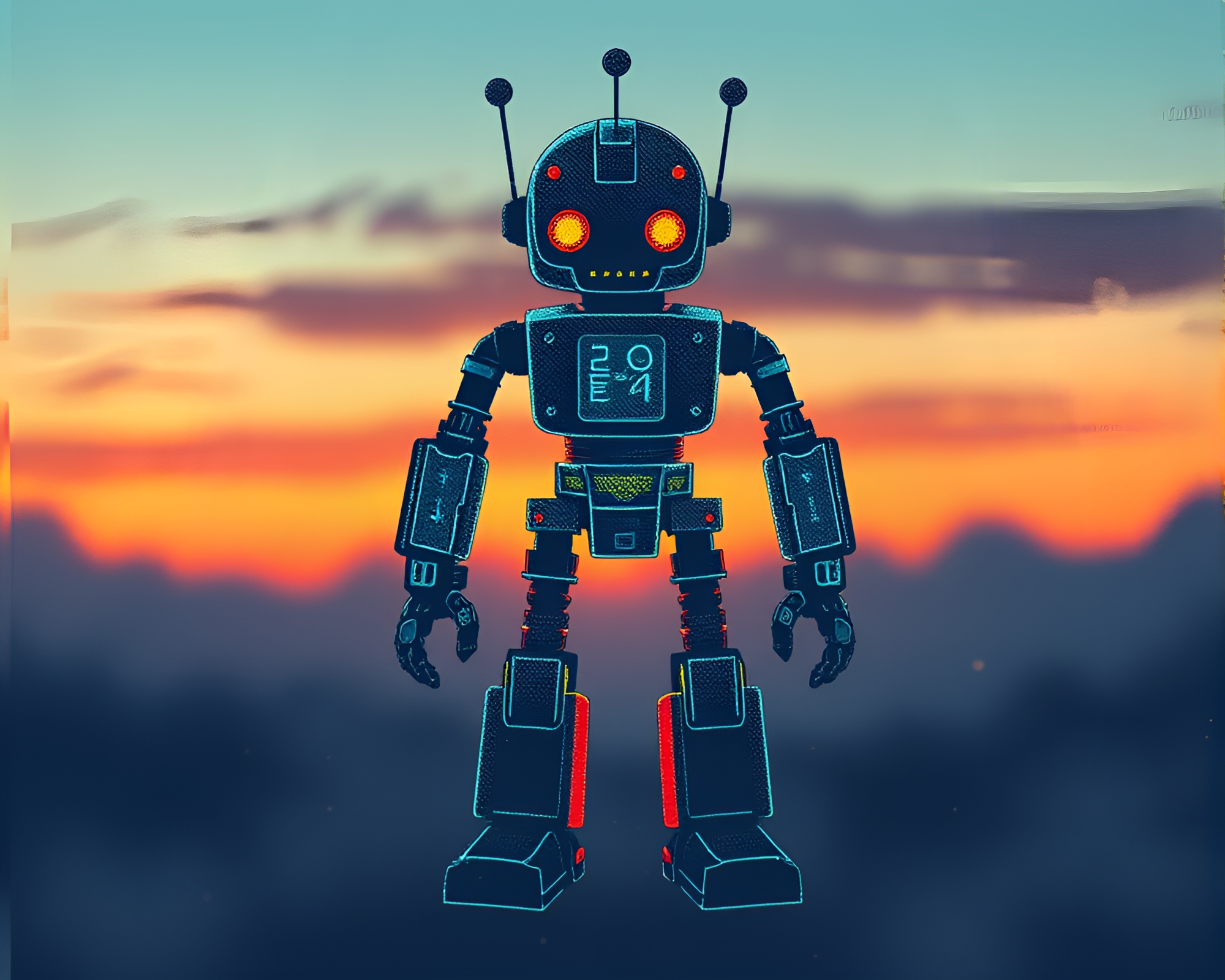 Cybernetic Dawn: Robotic Halftone Stitched Patterns – free AI stock image