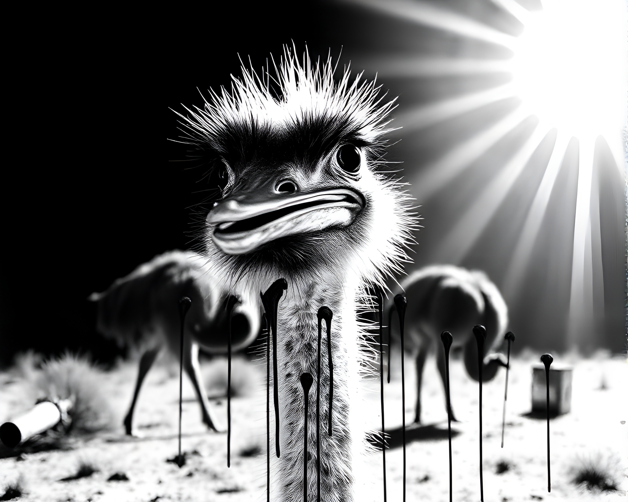 Stereoscopic Ostrich Ink Wash Solar Flare – free AI stock image