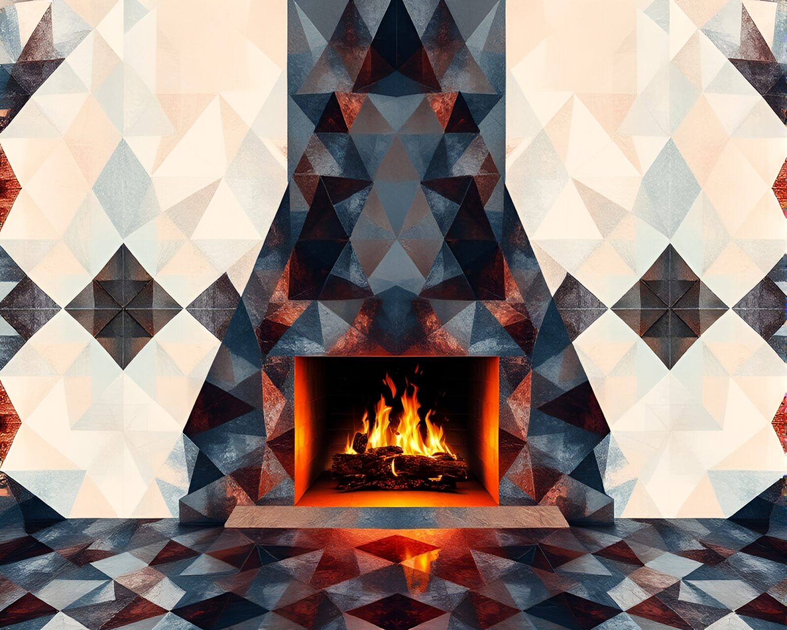 Vibrant acrylic painting with geometric patterns and AR overlay