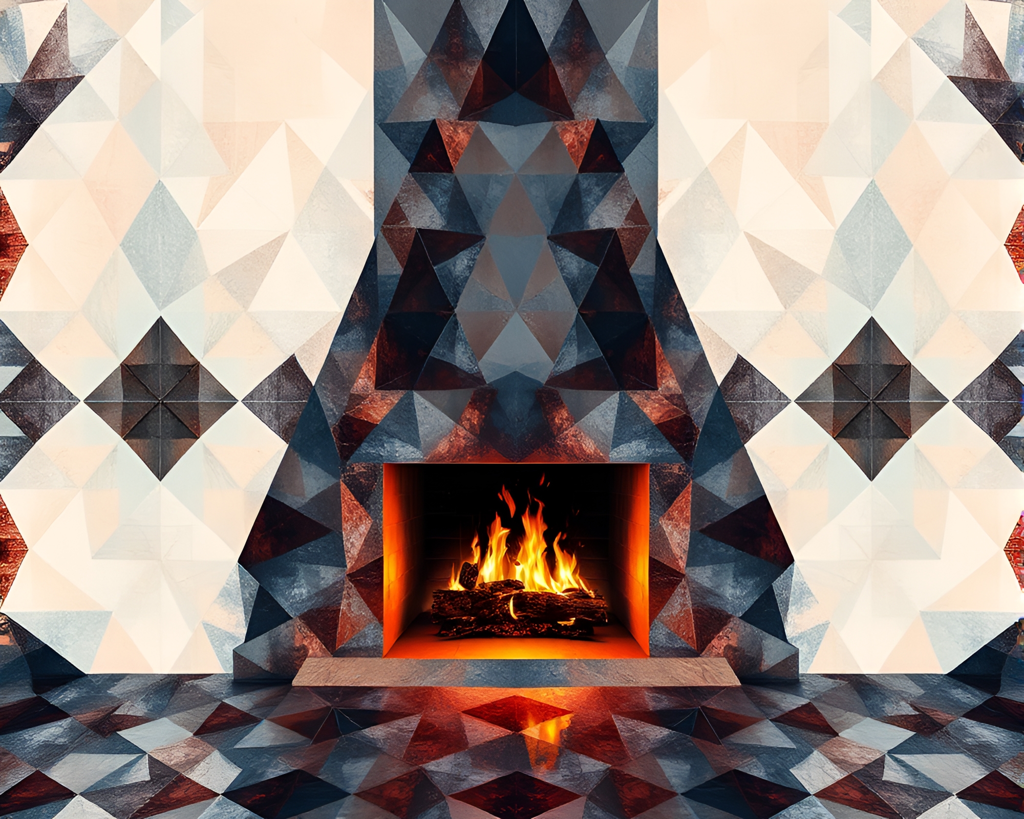 Acrylic Fireplace Kaleidoscope: Augmented Reality Escape – free AI stock image