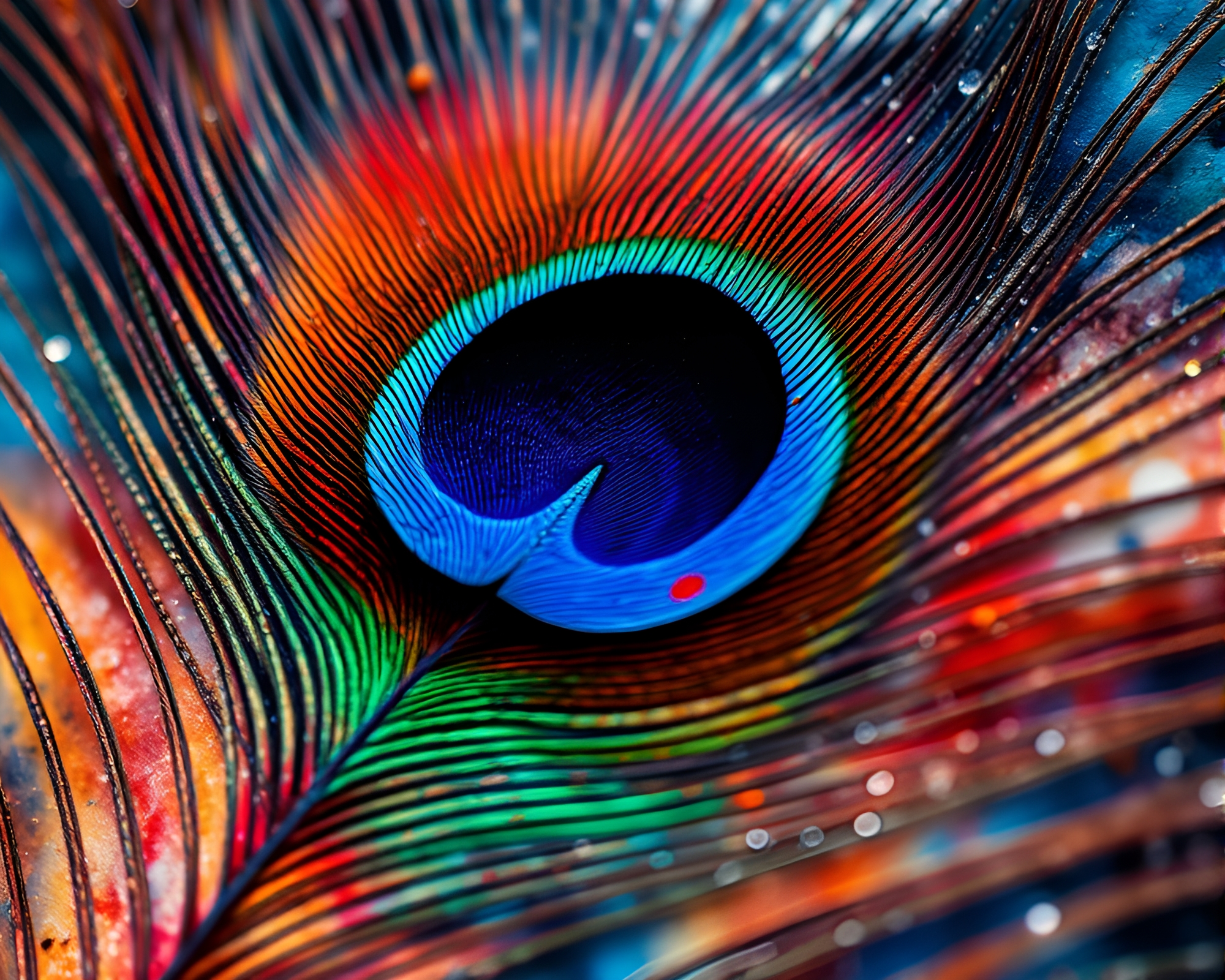 Peacock Feather Nebula in Egg Tempera Macro Detail – free AI stock image