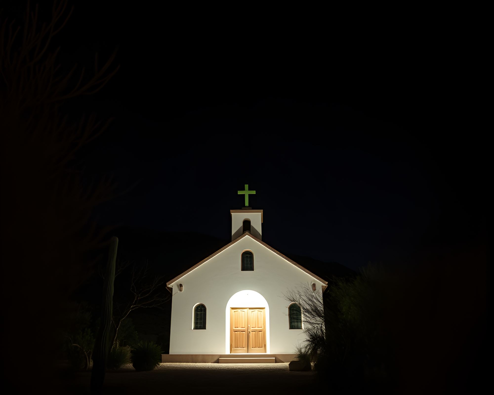 Mystical Church in Desert Candlelight – free AI stock image