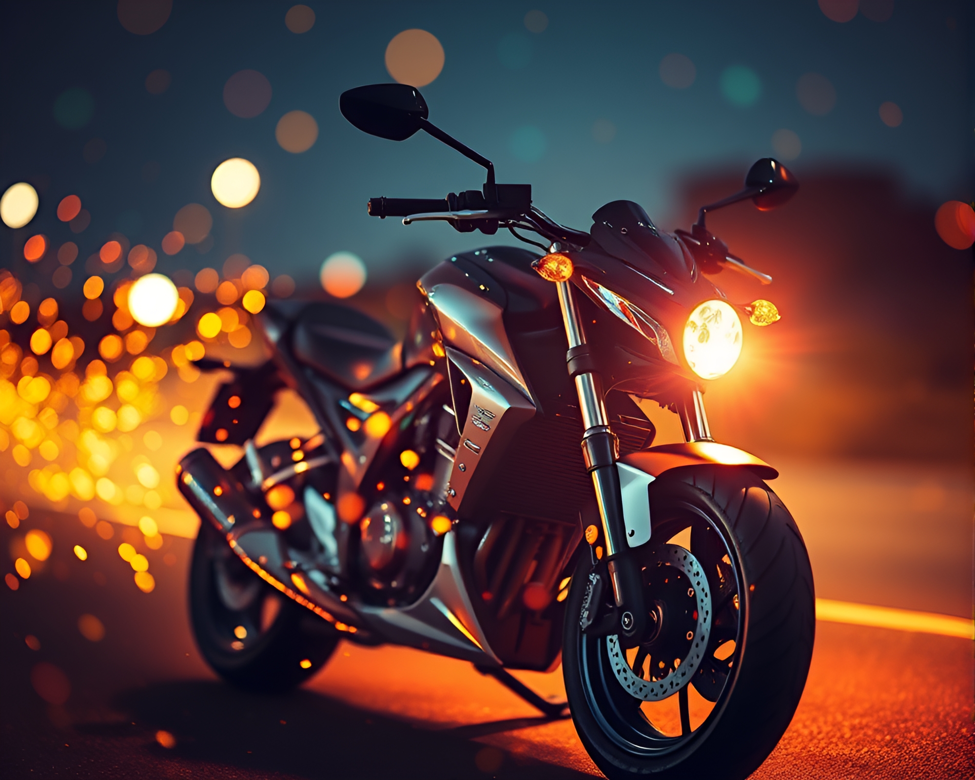 Motorcycle Rider in Holographic Torchlight – free AI stock image