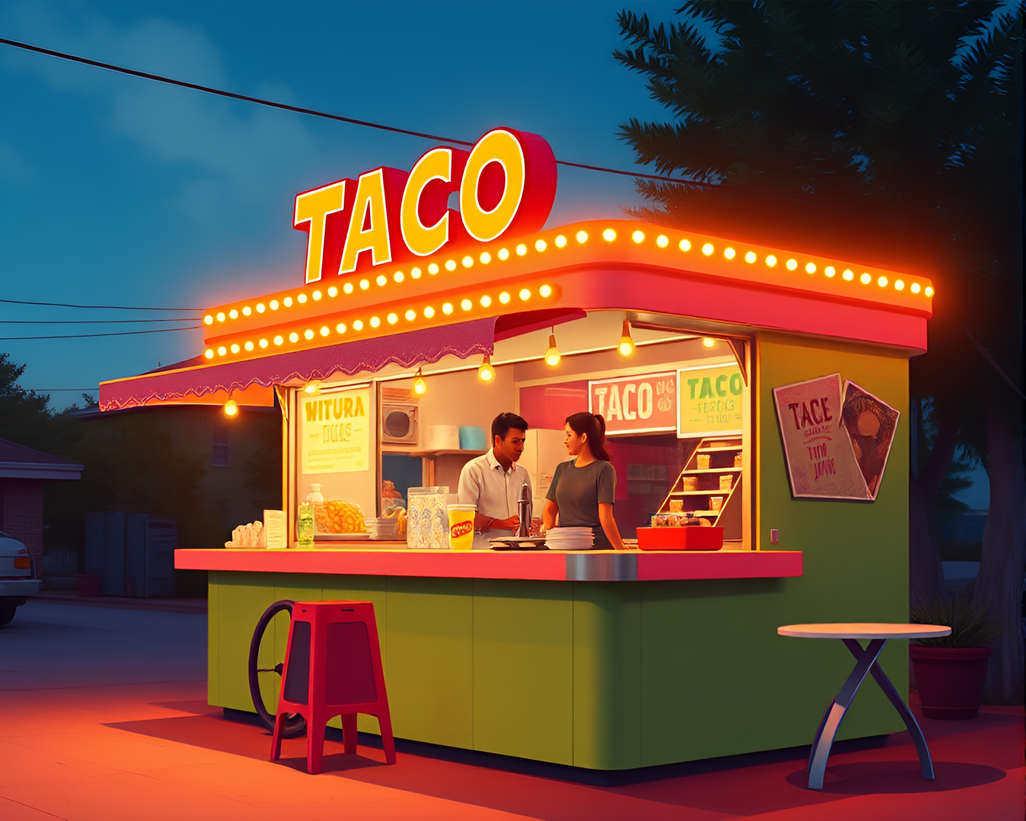 Vintage Taco Stand with Film Burn Effects – free AI stock image