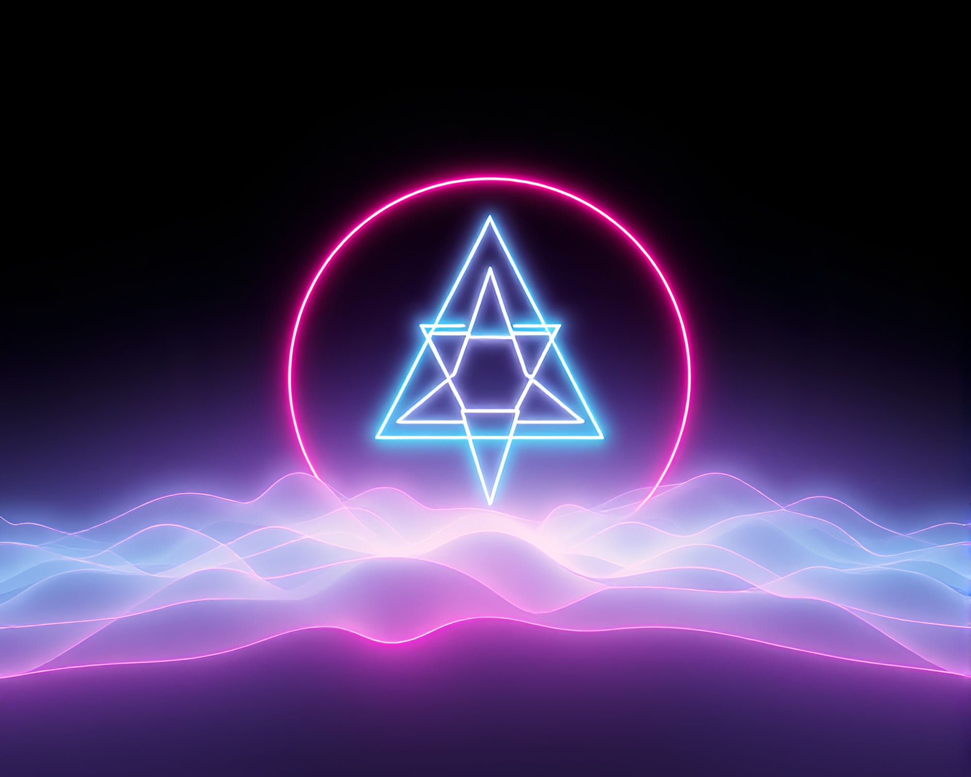 Esoteric Neon Sigil Illuminated by Negative Space – free AI stock image