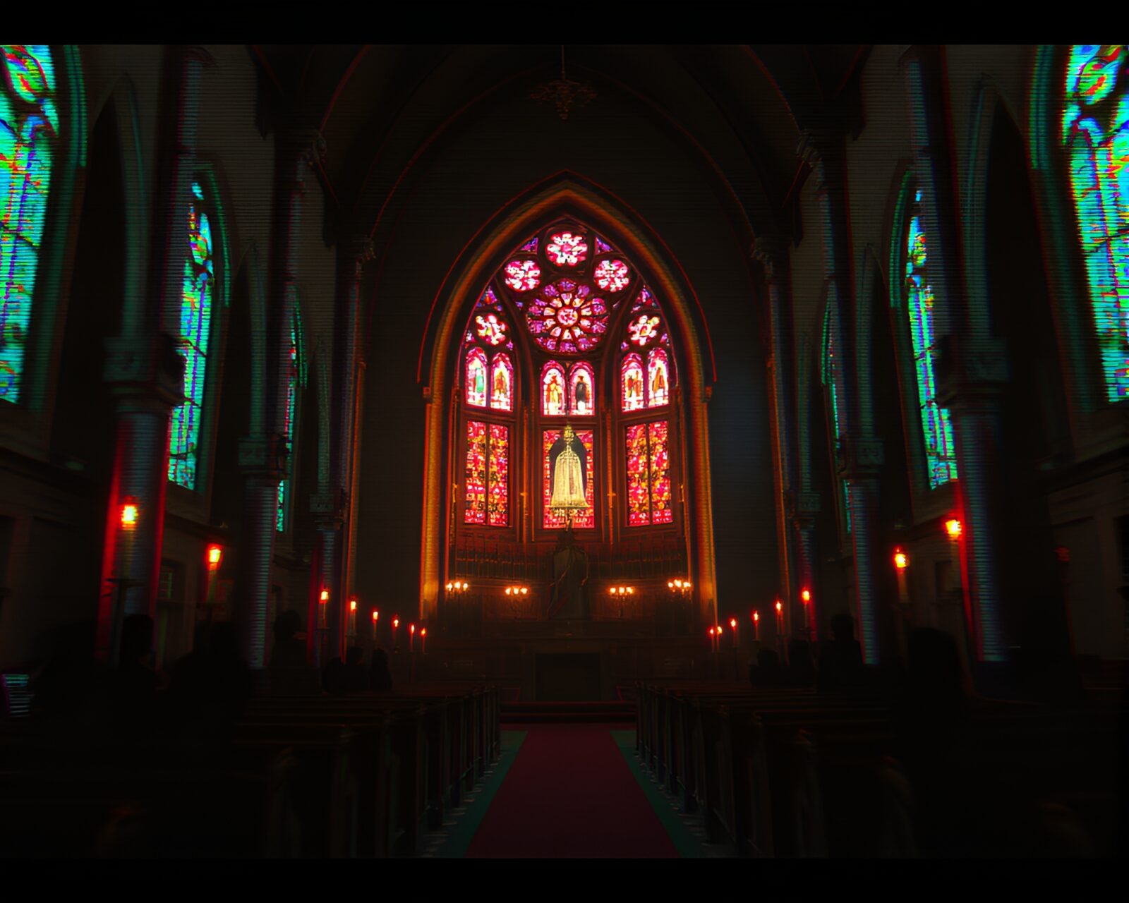 A glitched out lemur amidst 90s grunge church ambiance