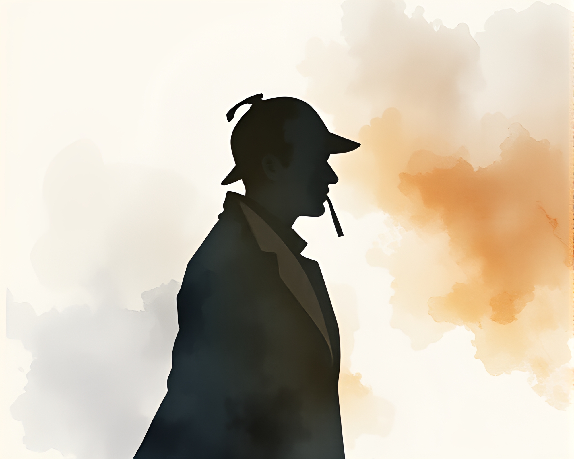 Minimalist Watercolor Painting: Sherlock Holmes Silhouette – free AI stock image