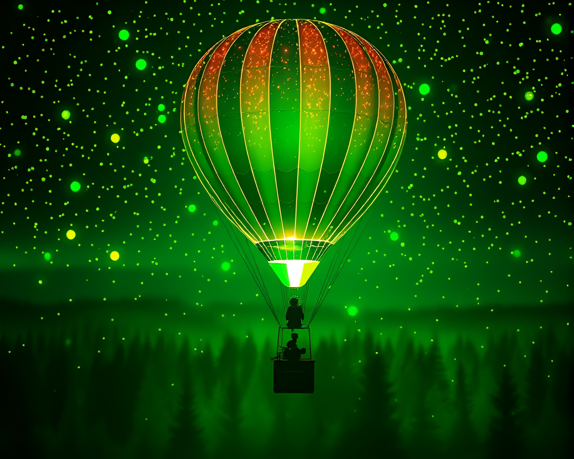 Surreal Forest Hot Air Balloon Fiber Optics Journey – free AI stock image