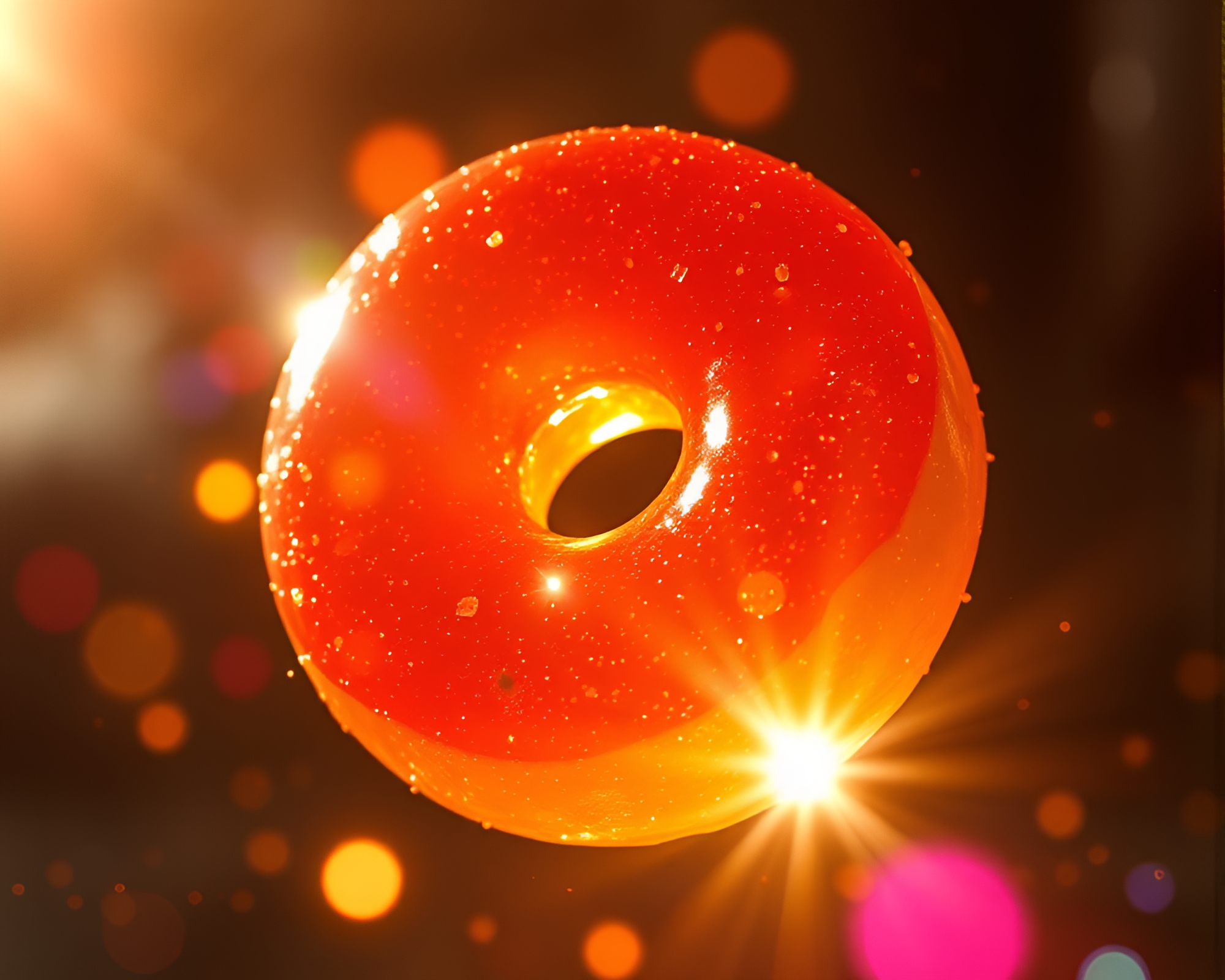 Jelly-filled doughnut disco ball backscatter flare – free AI stock image