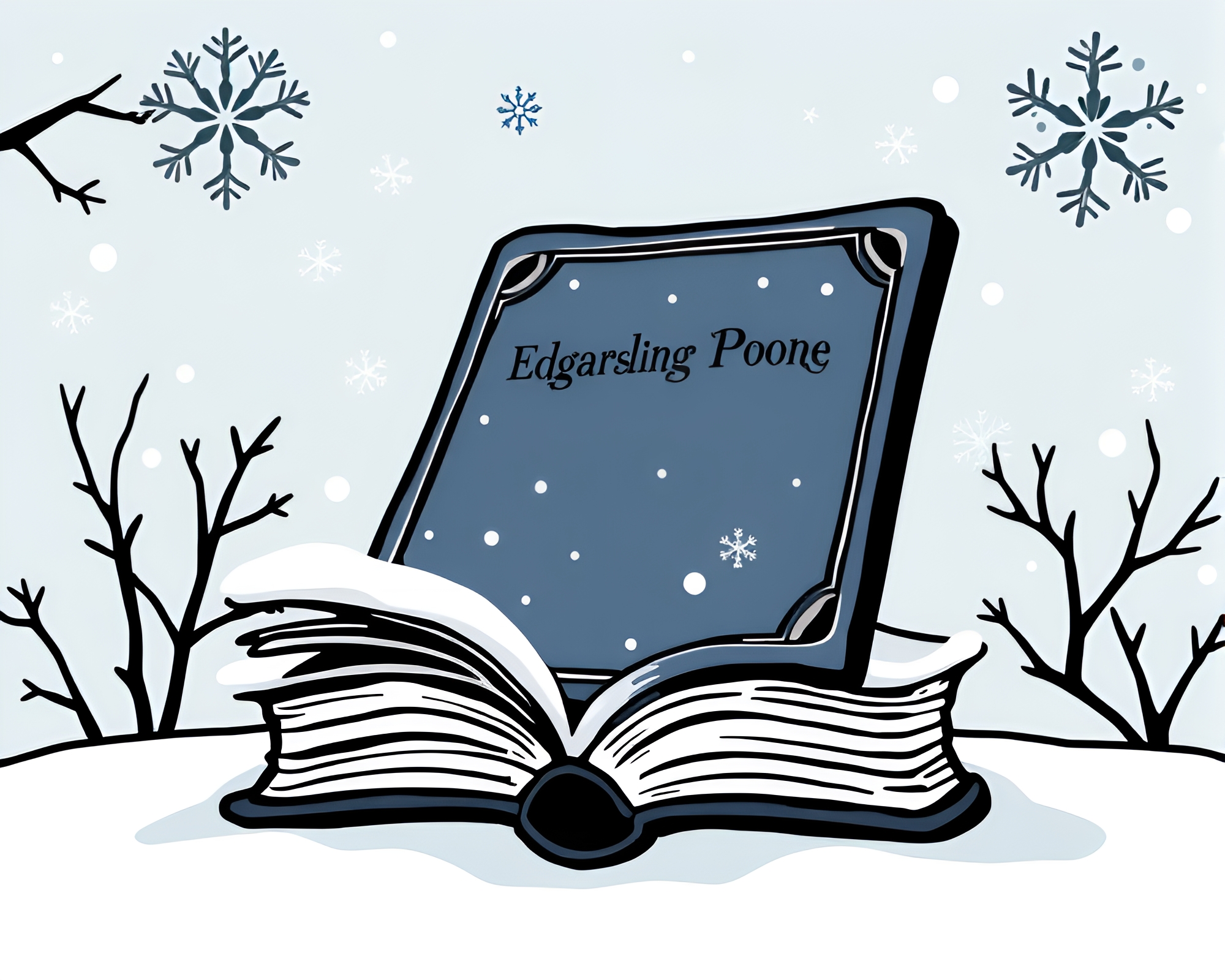 Enchanted Snowflakes in Poe’s Blue World – free AI stock image