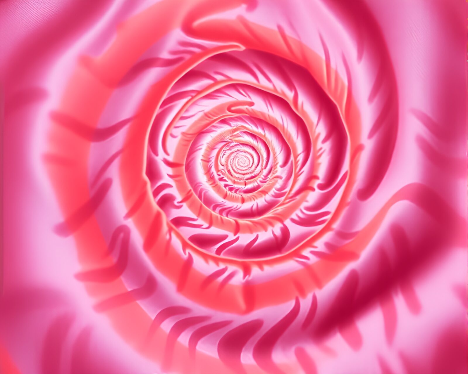 Vibrant image of a swirling Fibonacci spiral in silk kimono with peachy glow