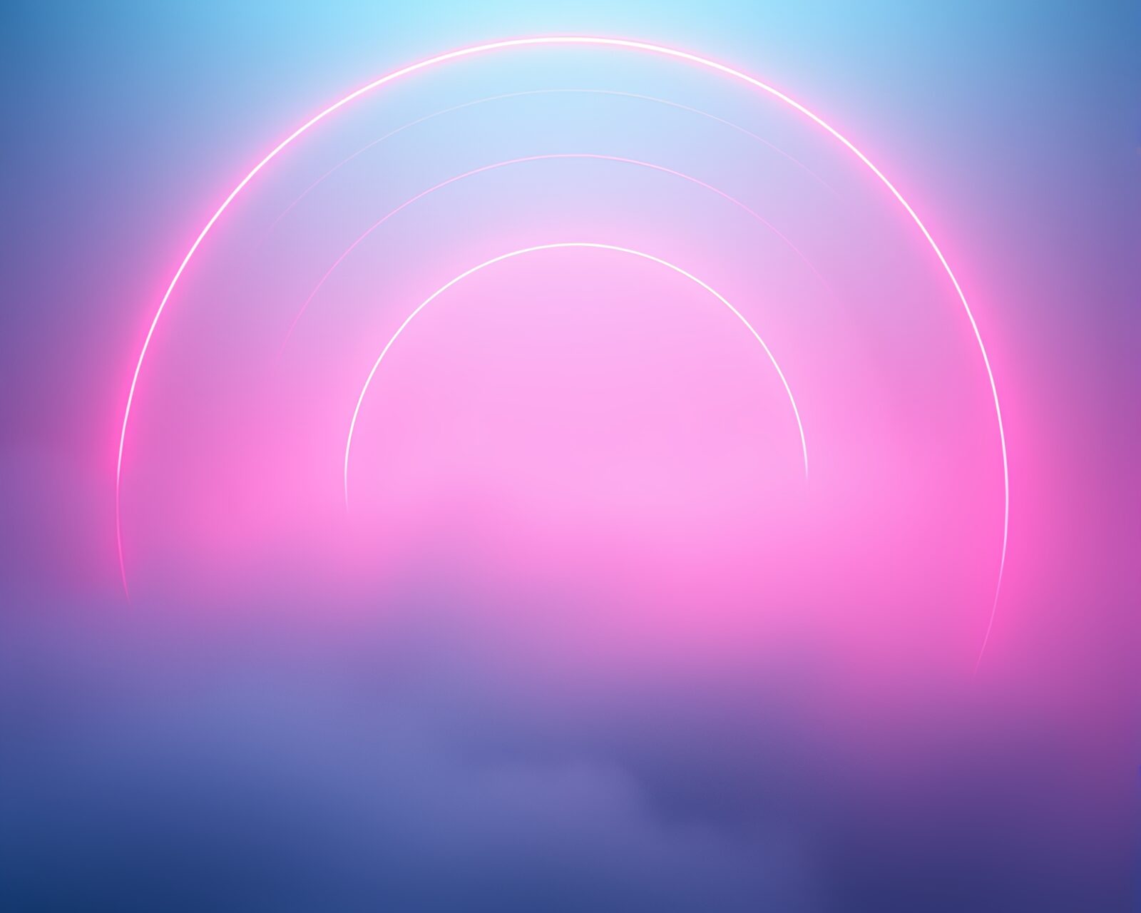 Glowing dome under misty ocean, surrounded by neon hues