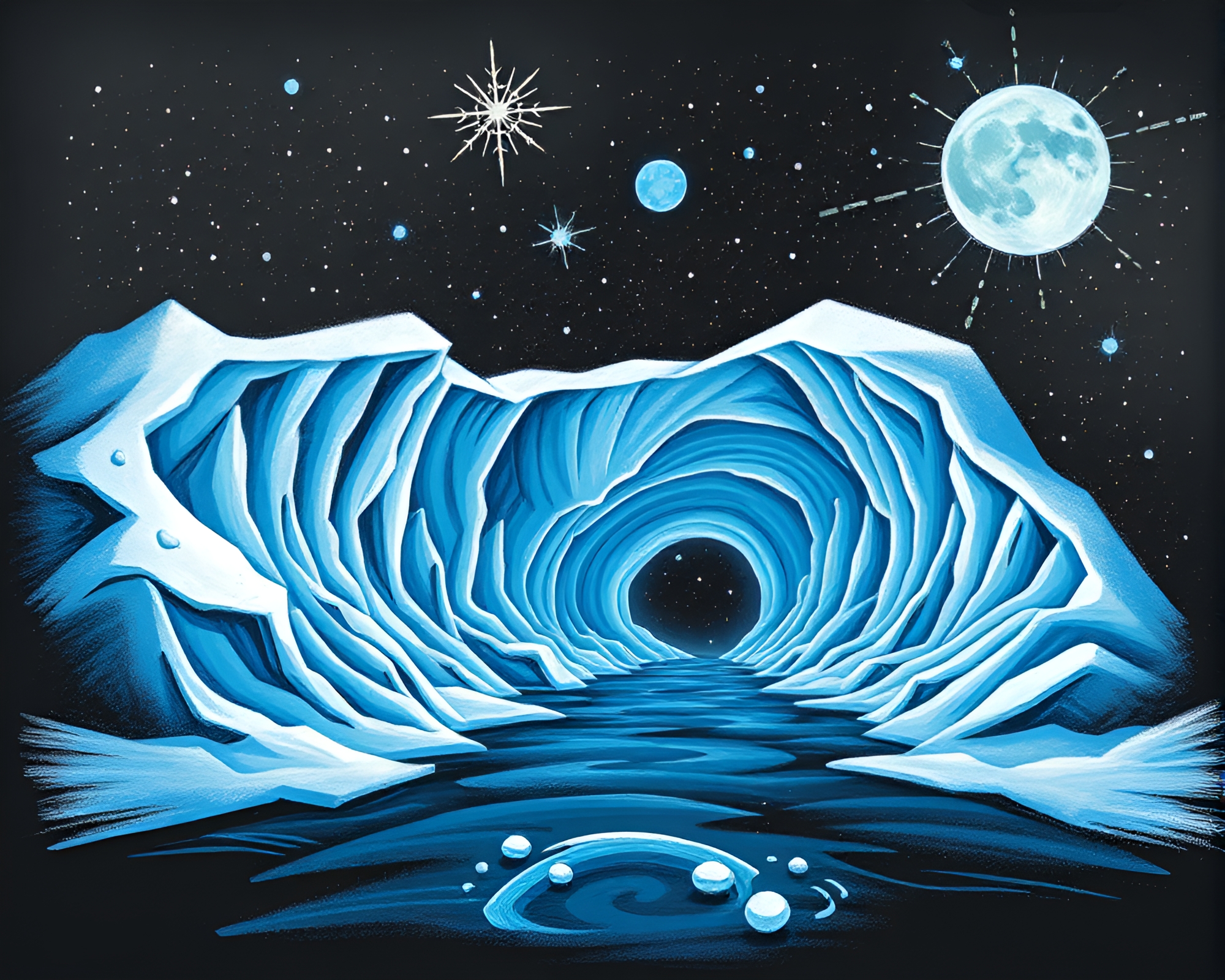 Chalk Scrawls Transform into Arctic Time Vortex Cartoon – free AI stock image