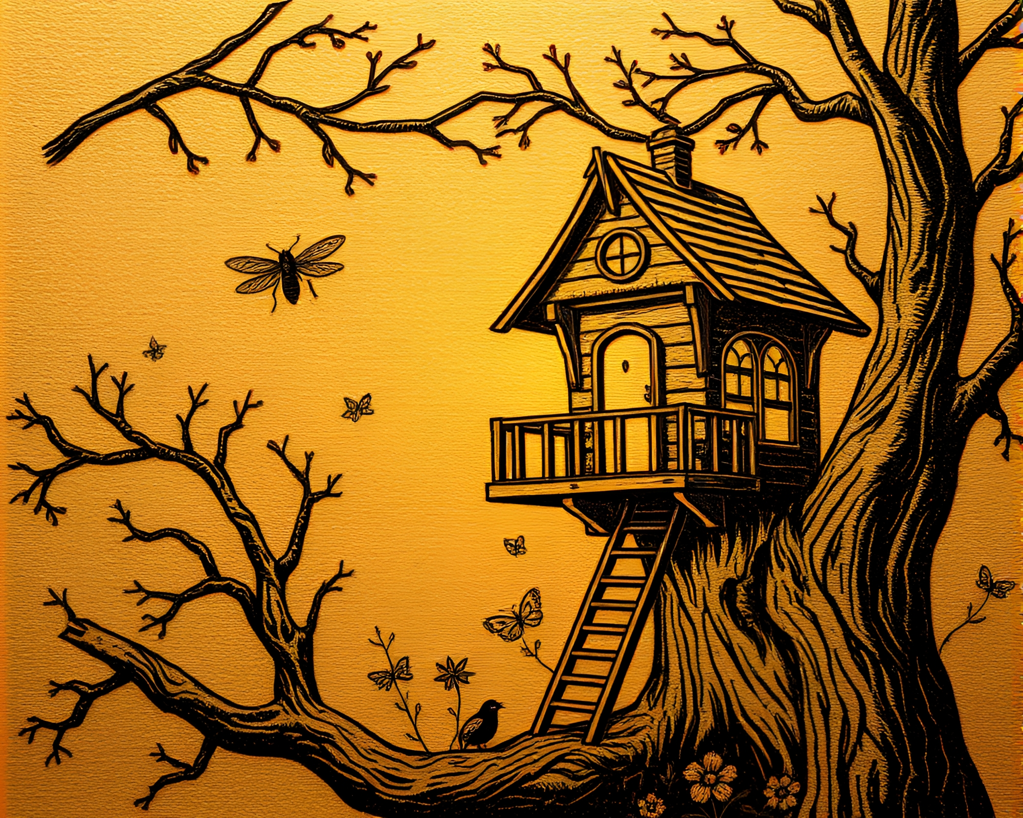 Enchanting Treehouse Aglow with Firefly Luminescence – free AI stock image
