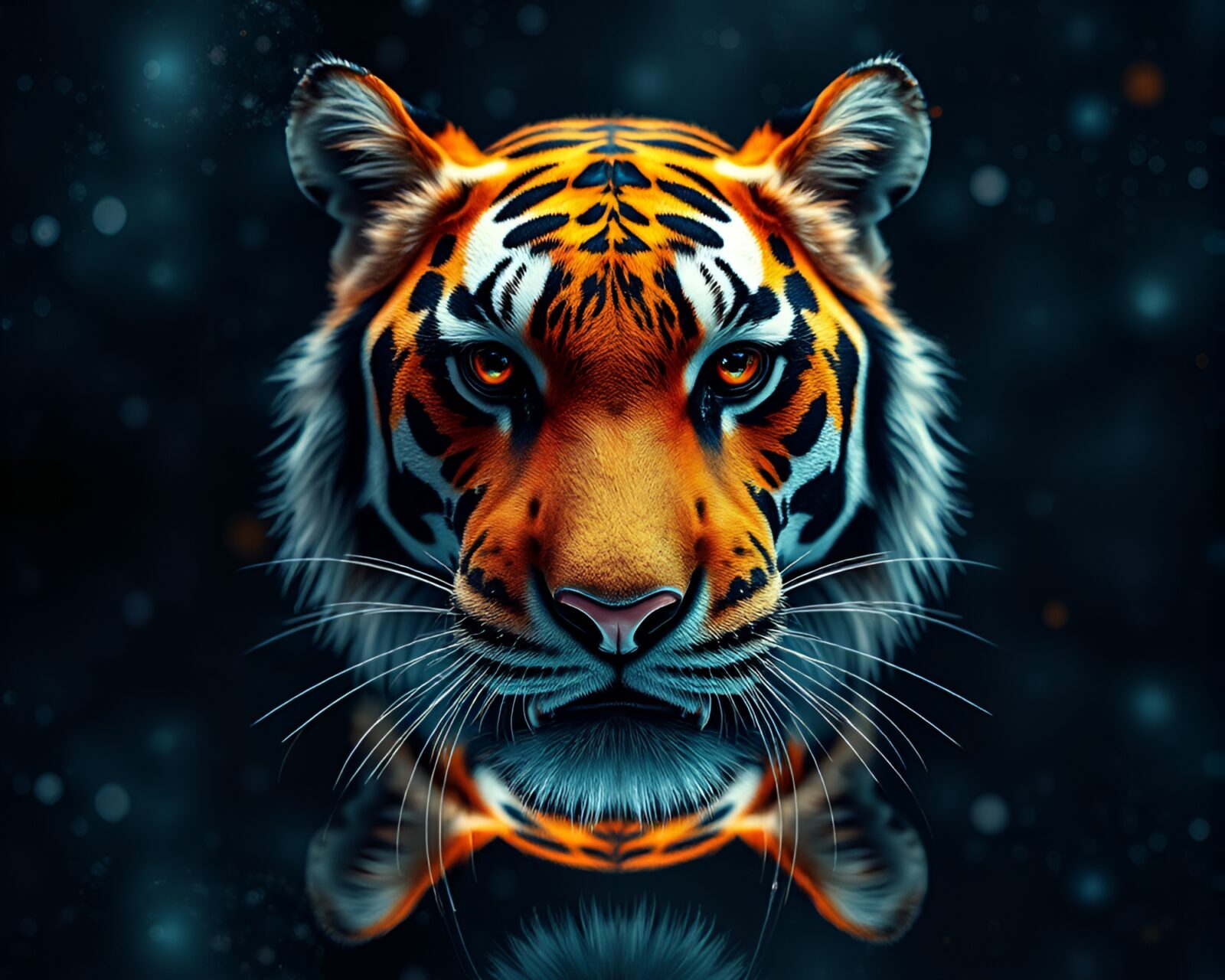Stereoscopic 3D art of tiger in cosmic dust palette