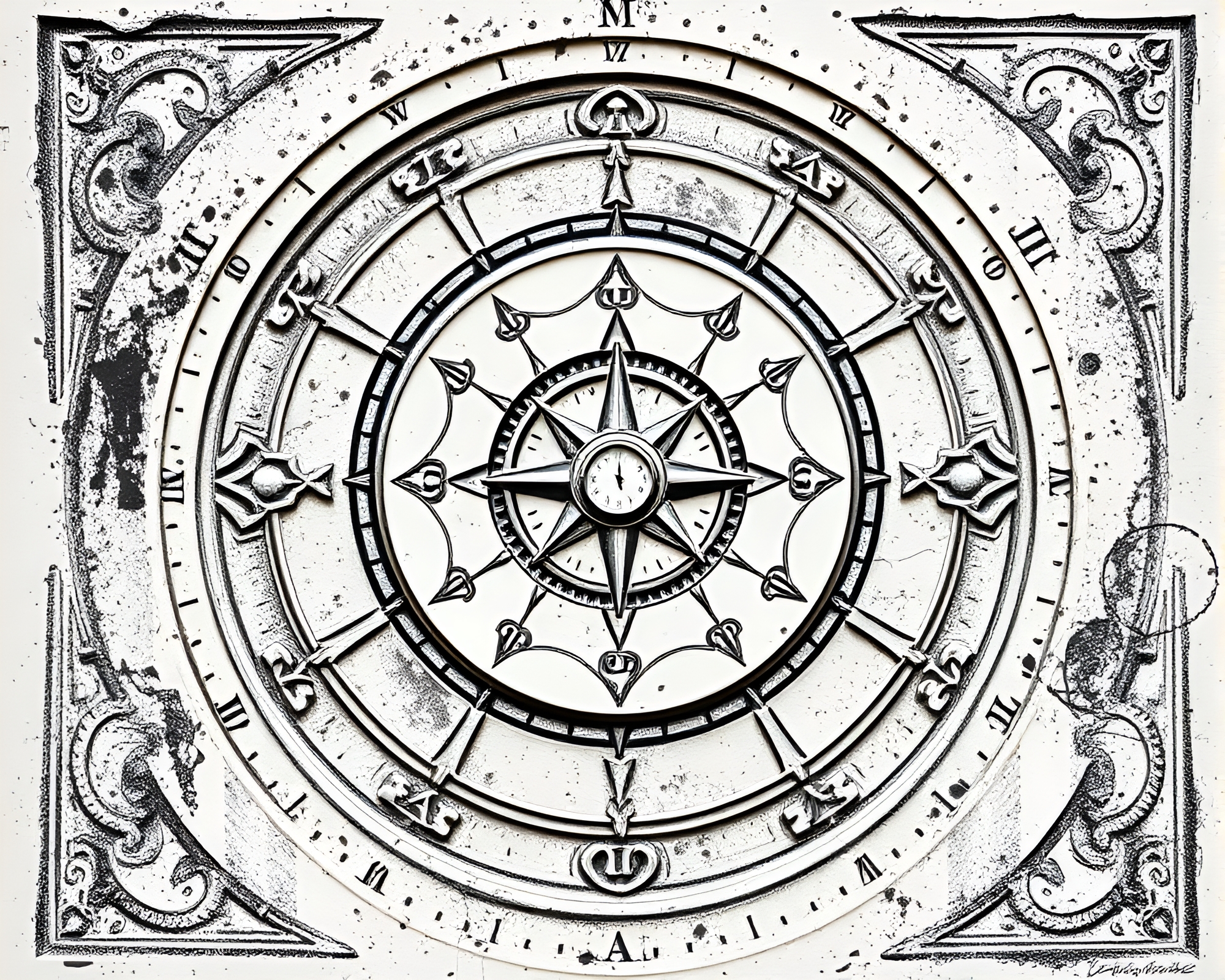 Ivory White Pocket Sundial with Linocut Texture – free AI stock image