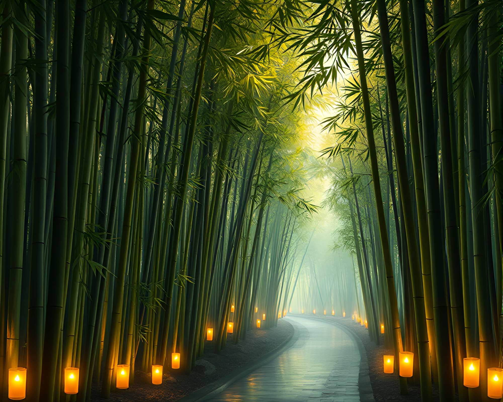 Enchanting Bamboo Grove Illuminated by Candlelight – free AI stock image