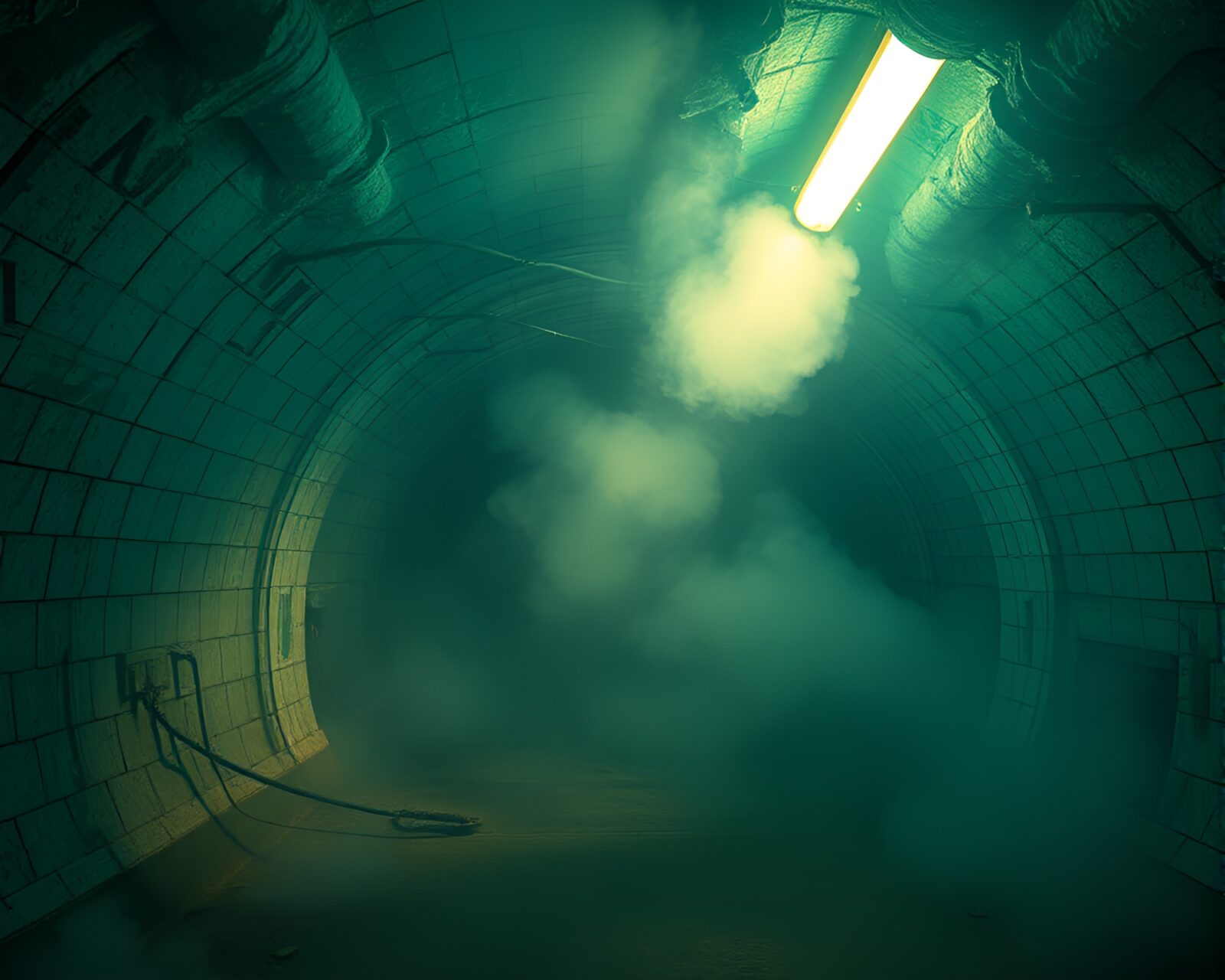 Mysterious underground scene with steam and topaz lighting