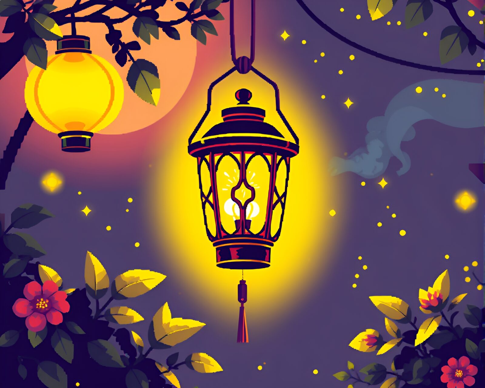Colorful pixel art lantern glowing in lemon yellow light