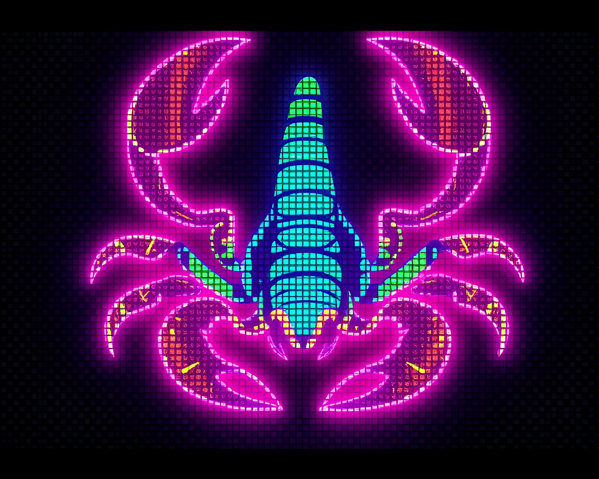 Surreal LED Scorpion in Cartoon Style – free AI stock image